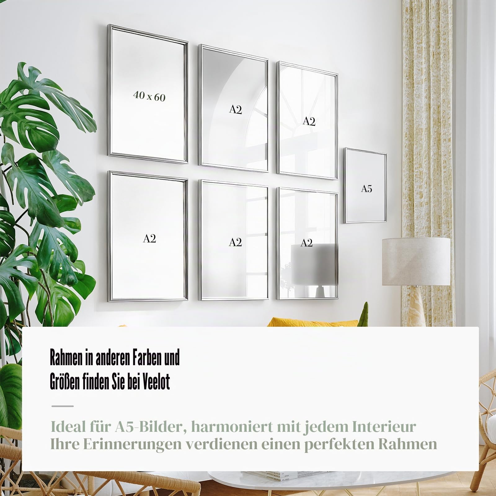 2x Bilderrahmen A2 42x59.4cm | Metall Aluminium,Silber mat,Passepartout 30X42cm,Picture Frame 42x60cm mit bruchsicherem Acrylglas | Nur zur Wandmontage
