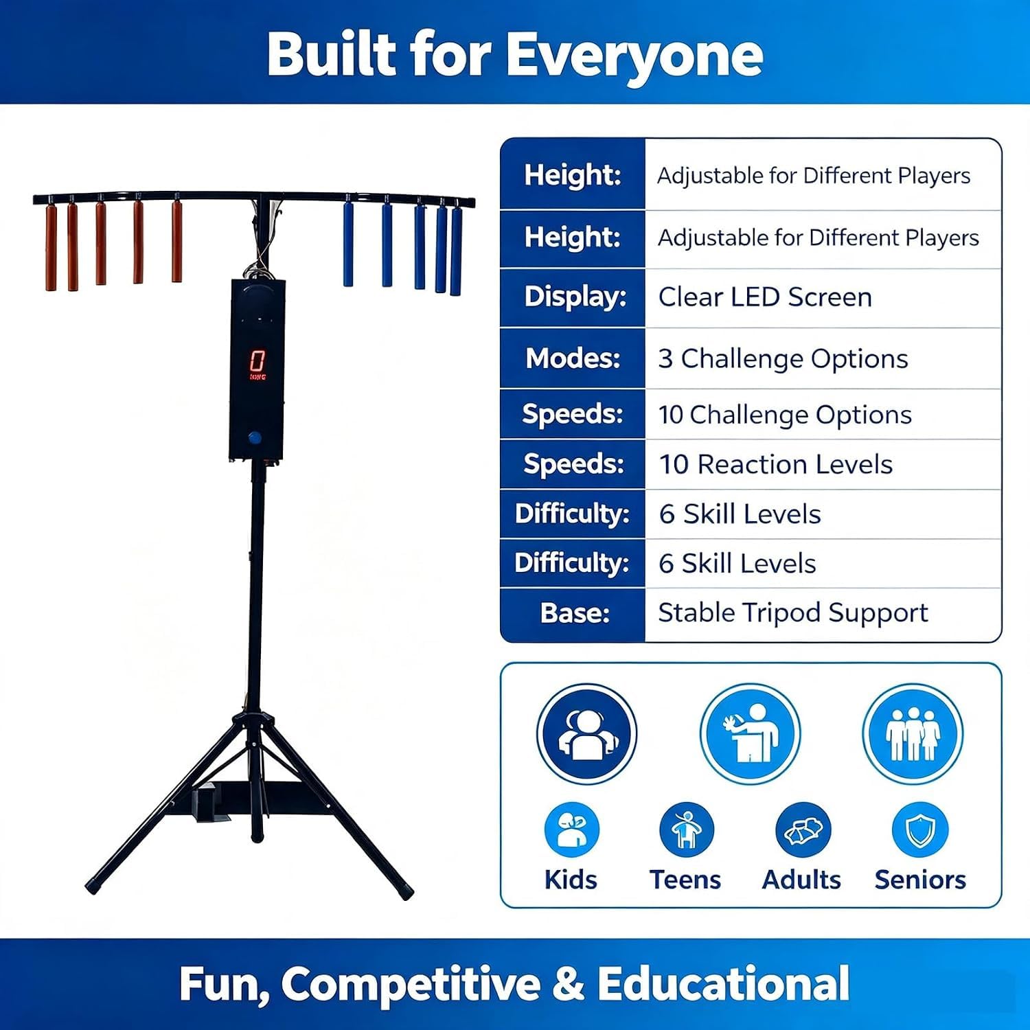Juego De Atrapar Palos para Desarrollar La Coordinación Mano-Ojo, Máquina Recreativa con Luces Y Sonido, 3 Modos De Desafío, 10 Niveles De Velocidad, 6 Niveles De Dificultad, Ideal para Fiestas Y