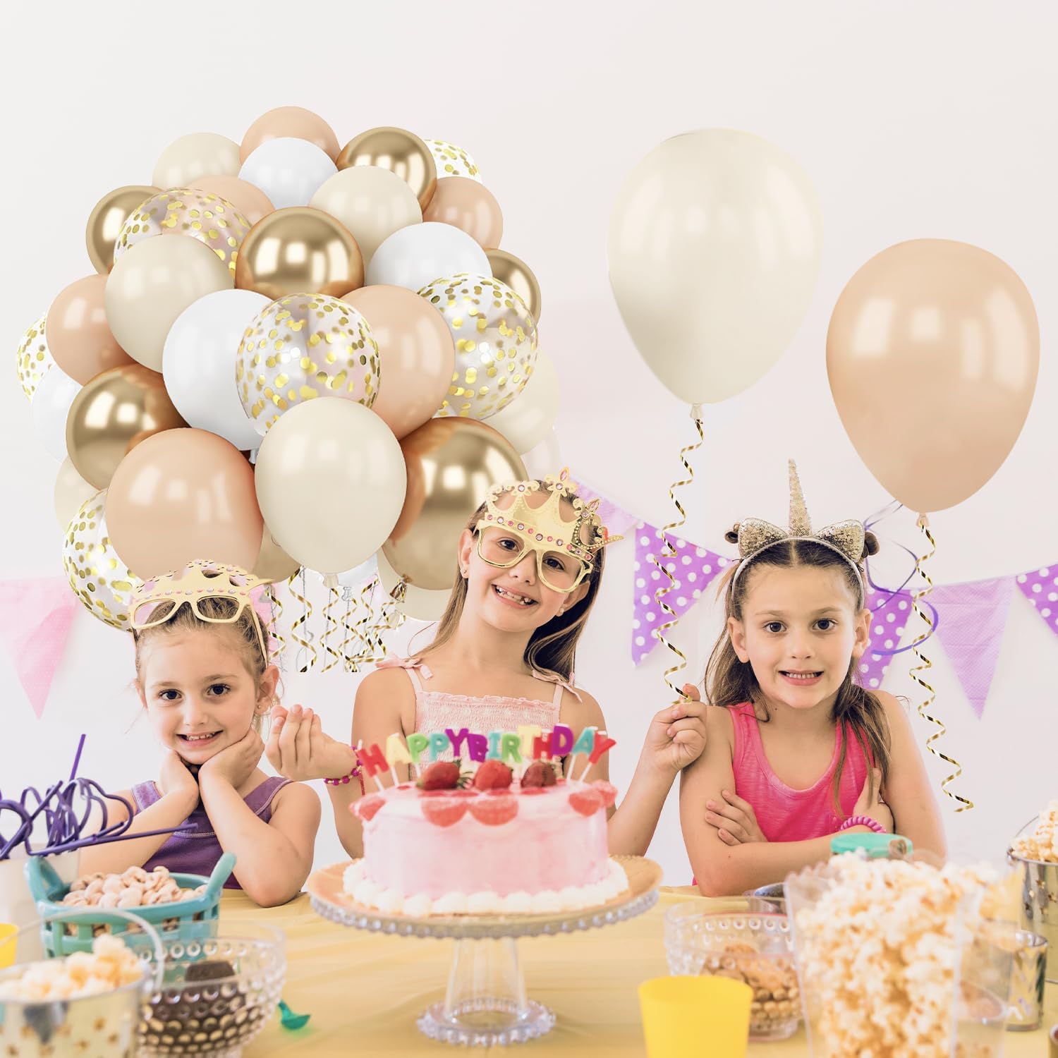 Gold White Sand Confetti Balloons, 50pcs 12 inch Beige Gold Nude Neutral Balloons for Birthday Wedding Bride Shower Party Decoration