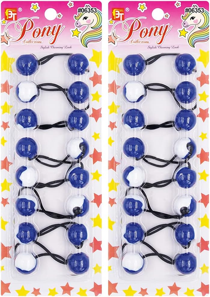 Beauty Town16 Pcs Hair Ties 20mm Ball Bubble Ponytail Holders Colorful White Two Tone Elastic Accessories for Kids Children Girls Women All Ages (Navy Blue)