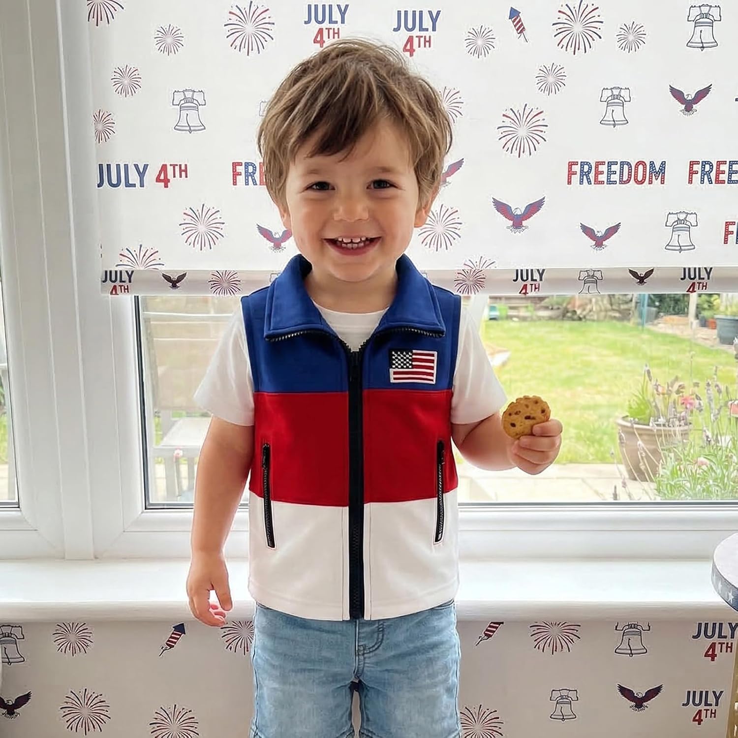 Toddler Baby Boy 4th of July Outfit American Flag Sleeveless Blue Red White Vest Zip Up Sweatshirt Jacket Cardigan