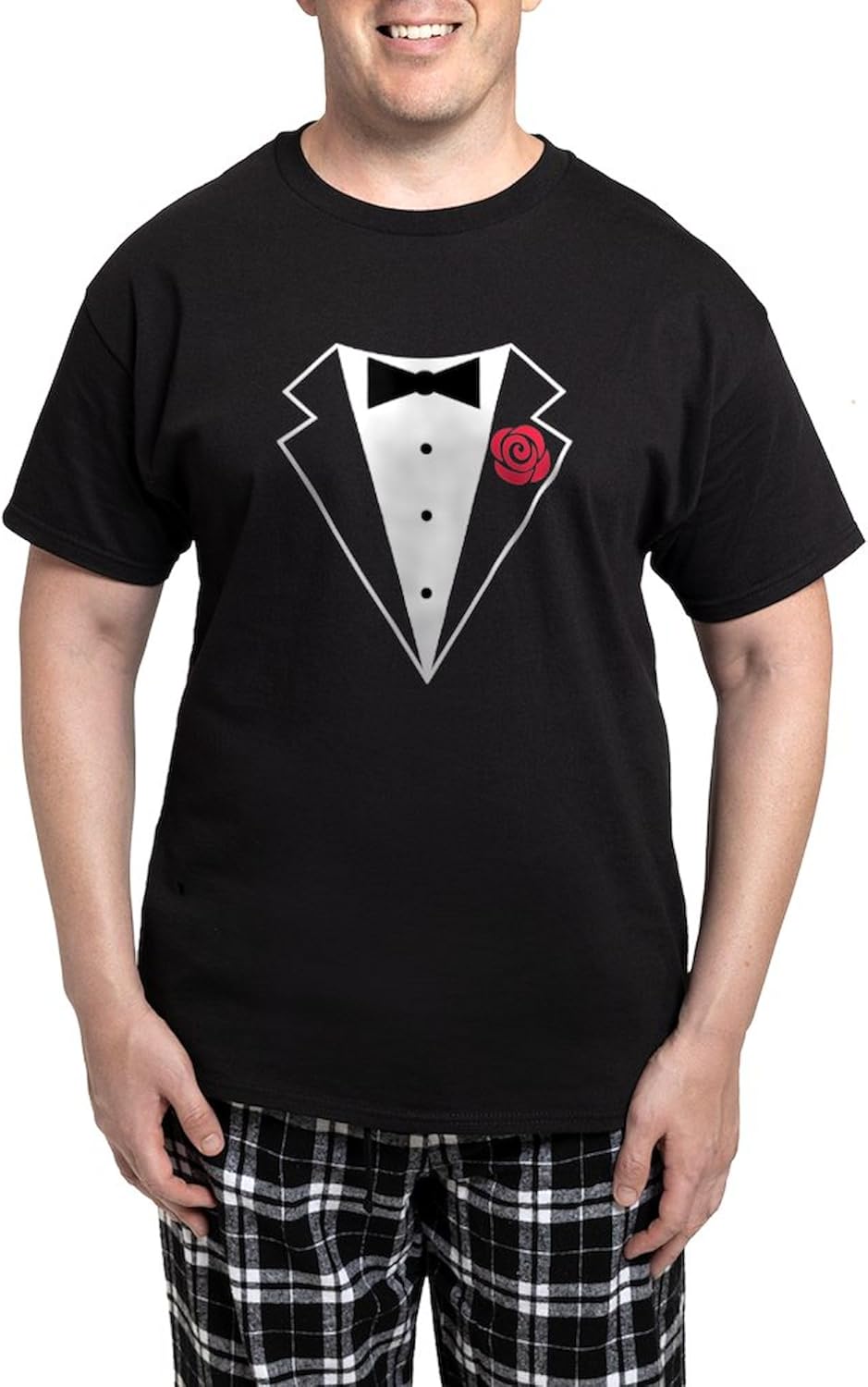 CafePress Funny Tuxedo [Red Rose] Men's Dark Pajamas Novelty Men's Pajama Set, Comfortable PJ Sleepwear