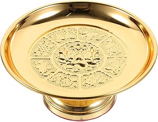 Cabilock Vintage Buddha Altar Offering Bowl: Gold Fruit Bowl Lotus Offering Tray Buddhist Offering Plate Fruit Tray Lotus Flower Dessert Cake Stand Food Riser Holder for Altar Rituals 6 Inch
