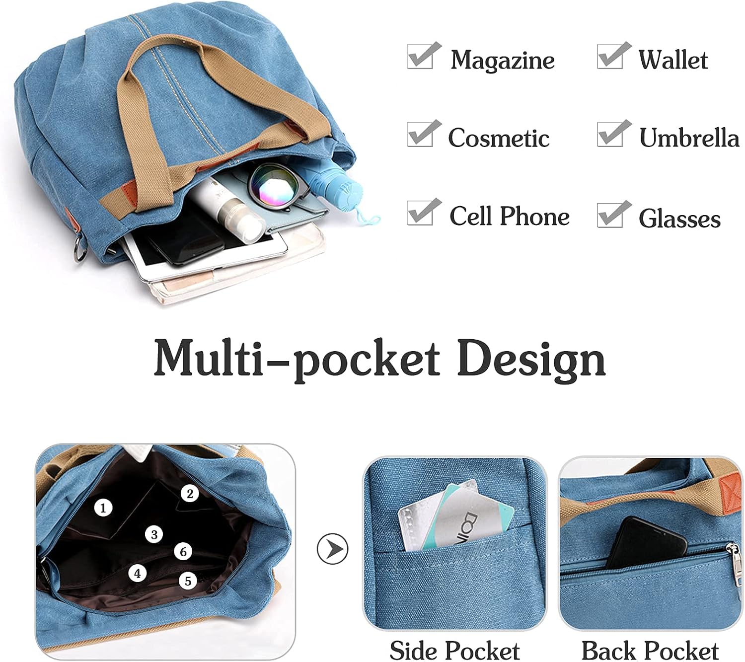 FANDARE Canvas Handbag Women Shoulder Bags Vintage Messenger Crossbody Tote Bag