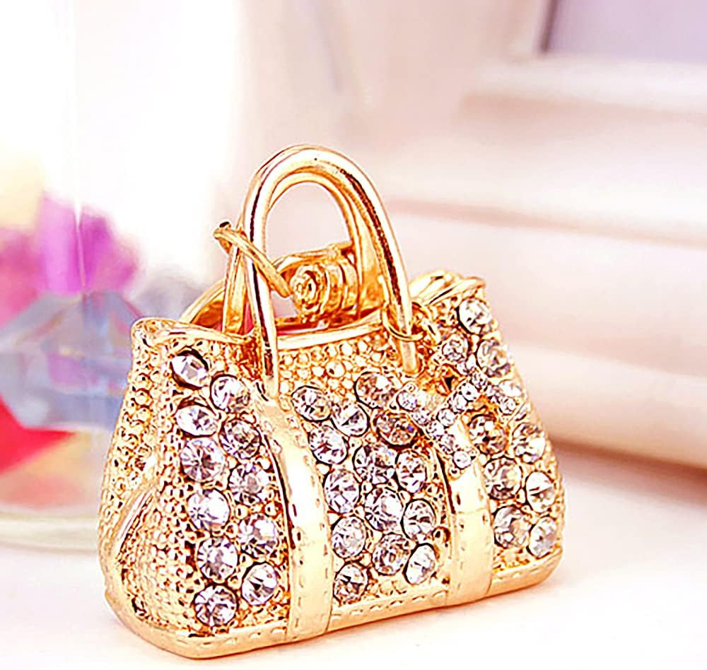 MZ930 Gorgeous Crystal Big 3D Handbag Charm Pendant Lobster Clasp Key Ring Keychain (Gold) - Image 2