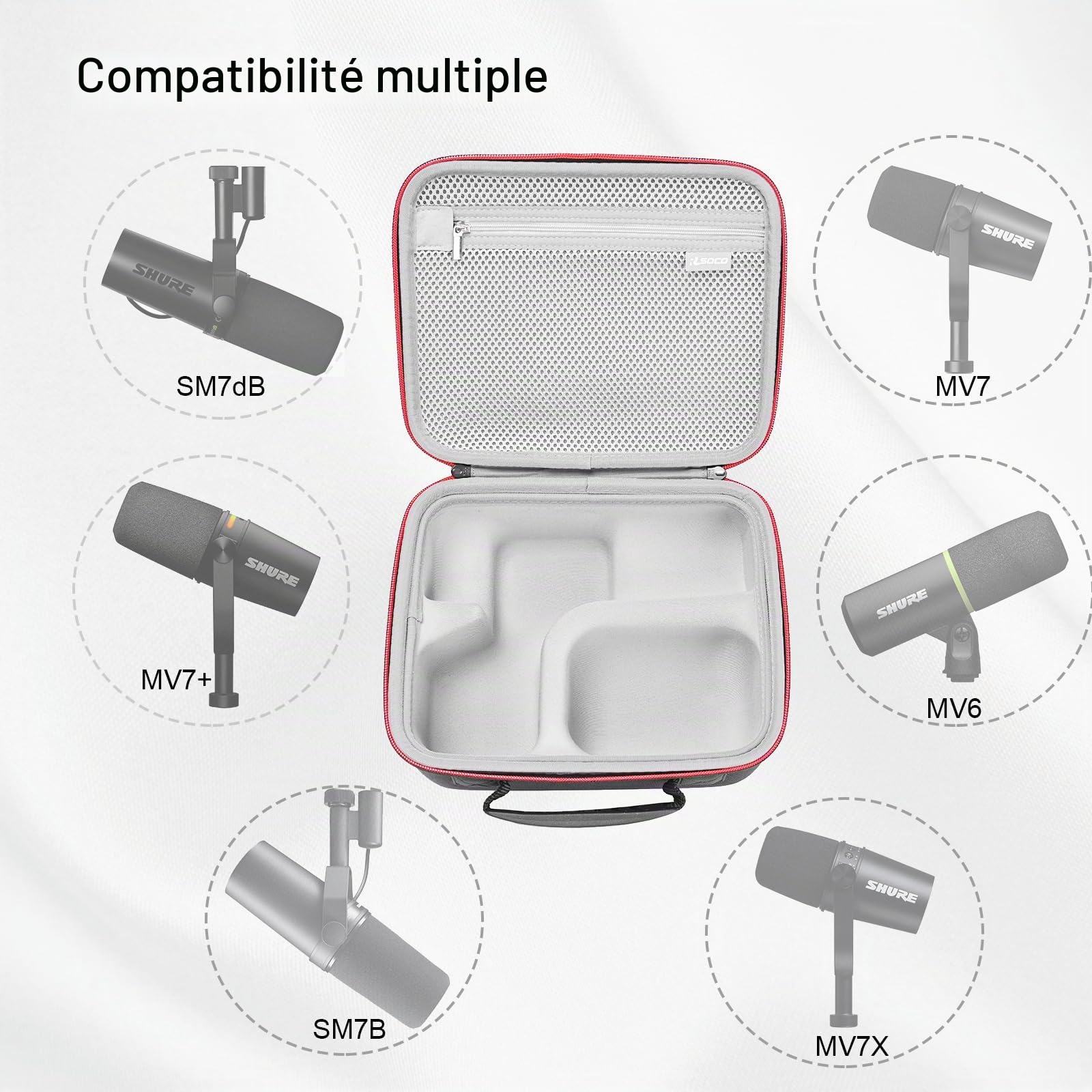 RLSOCO Étui Compatible avec Shure MV7X XLR/MV7+/MV7/MV7i Podcast Microphone & avec SM7B/SM7dB/MV6 Microphone Dynamique (Étui Uniquement) - Noir
