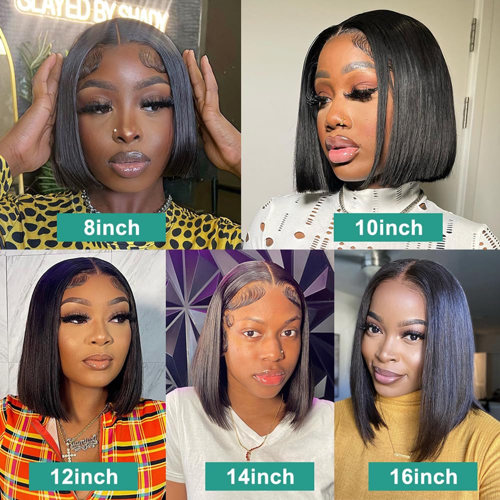Karlami 16 Inch Bob Wig Human Hair Glueless 5x5 HD Lace Closure Wigs Human Hair Pre Plucked HD Wigs for Women 150% Density Short Bob Black Lace Front Wigs