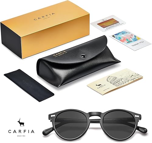 Miniatura 7 de CARFIA Gafas de sol polarizadas redondas vintage para mujer, marco de acetato, lentes de protección UV400, gafas hechas a mano CA5288
