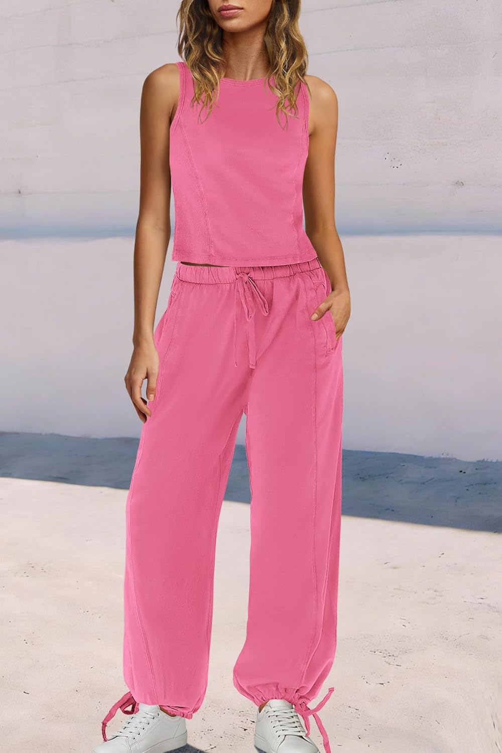 Panadila Womens 2 Piece Lounge Sets Summer Matching Workout Sets Athleisure Set Crop Tank Top and Joggers with Pockets