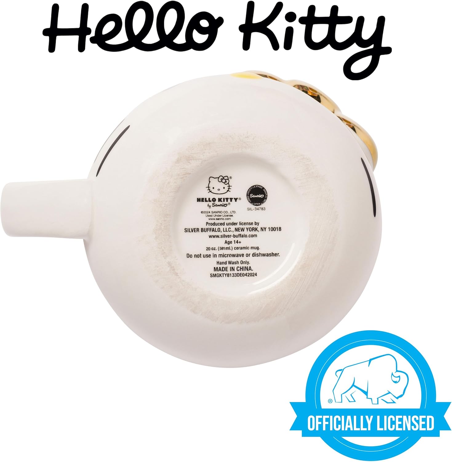Silver Buffalo Sanrio Hello Kitty Gold Chrome Reflective Bow Ceramic 3D Sculpted Mug, 20 Ounces - Image 5