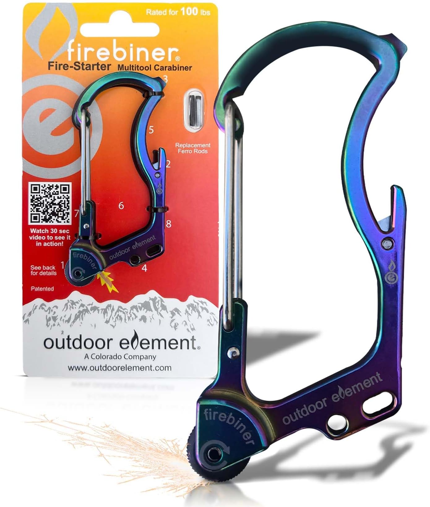 Firebiner 6-in-1 Fire-Starting Carabiner EDC Emergency Multitool -Keychain,Utility Blade,Bottle Opener,& More