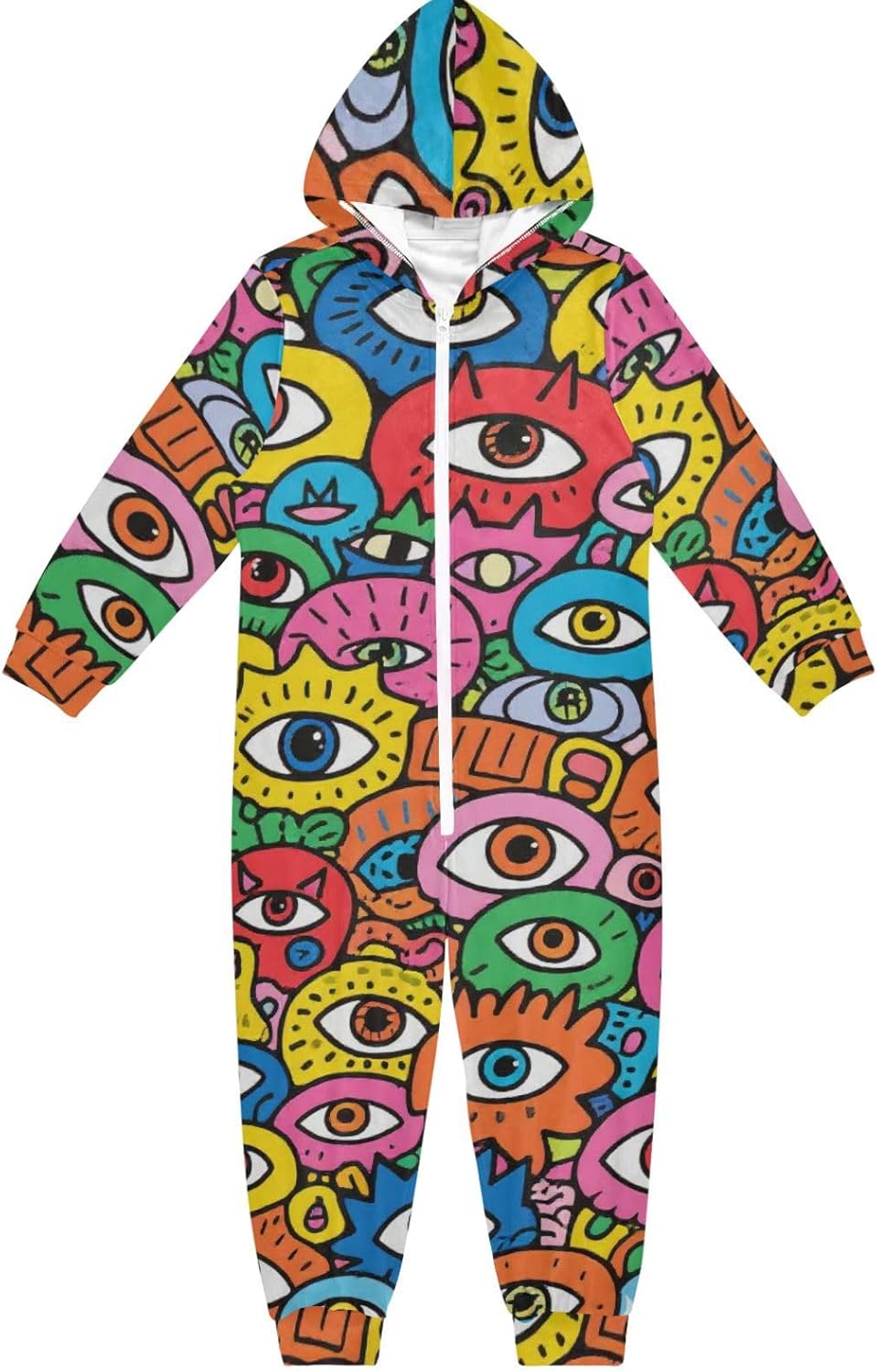 Eyes Evil Doodle ColorfulOnesie PajamasSoft Warm Hooded Loungewear Sleepwearfor Parties Sleepovers