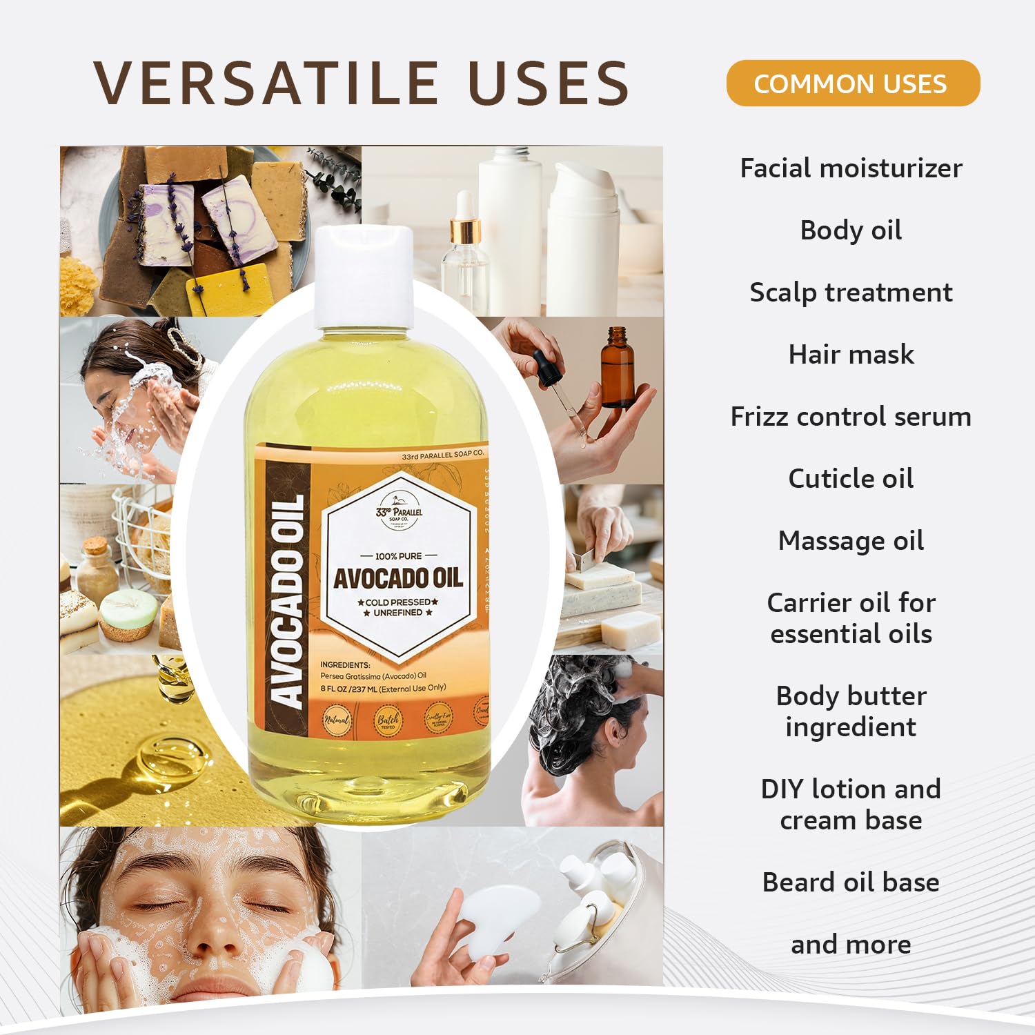 Avocado Oil (16oz) – 100% Pure Cold Pressed Carrier Oil for Face, Skin, Hair, Scalp & Body – Deep Moisturizing Natural Oil for DIY Skincare and Beauty Formulations | 16 OUNCES