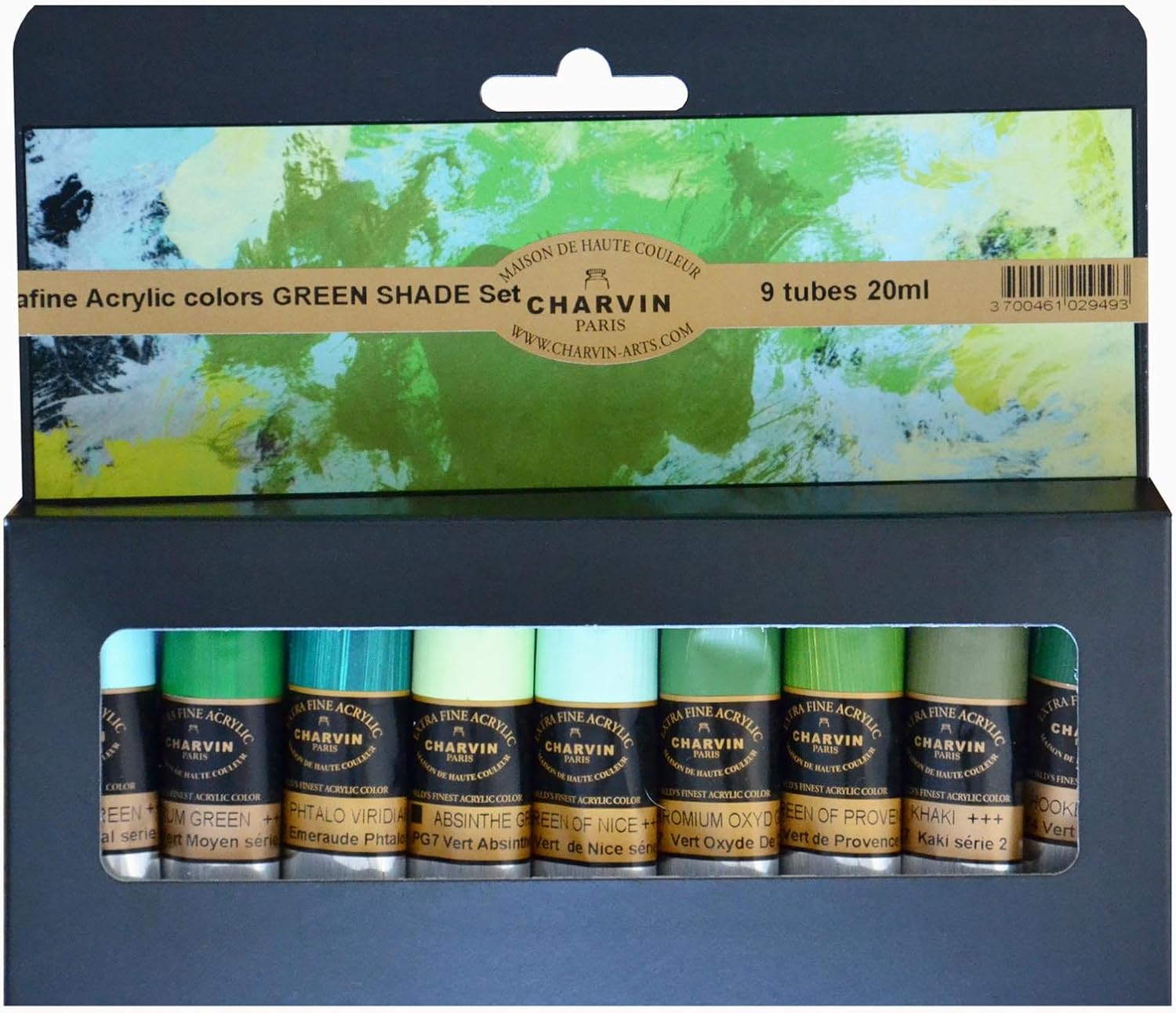 Charvin Extra Fine Professional Acrylic Paint Set for Artists, Green Shades - Bonjour Set of 9, 20 ml Tubes, Triple-Milled, Lightfast Pigments, Artist Acrylic Paints in Nature-Inspired Hues