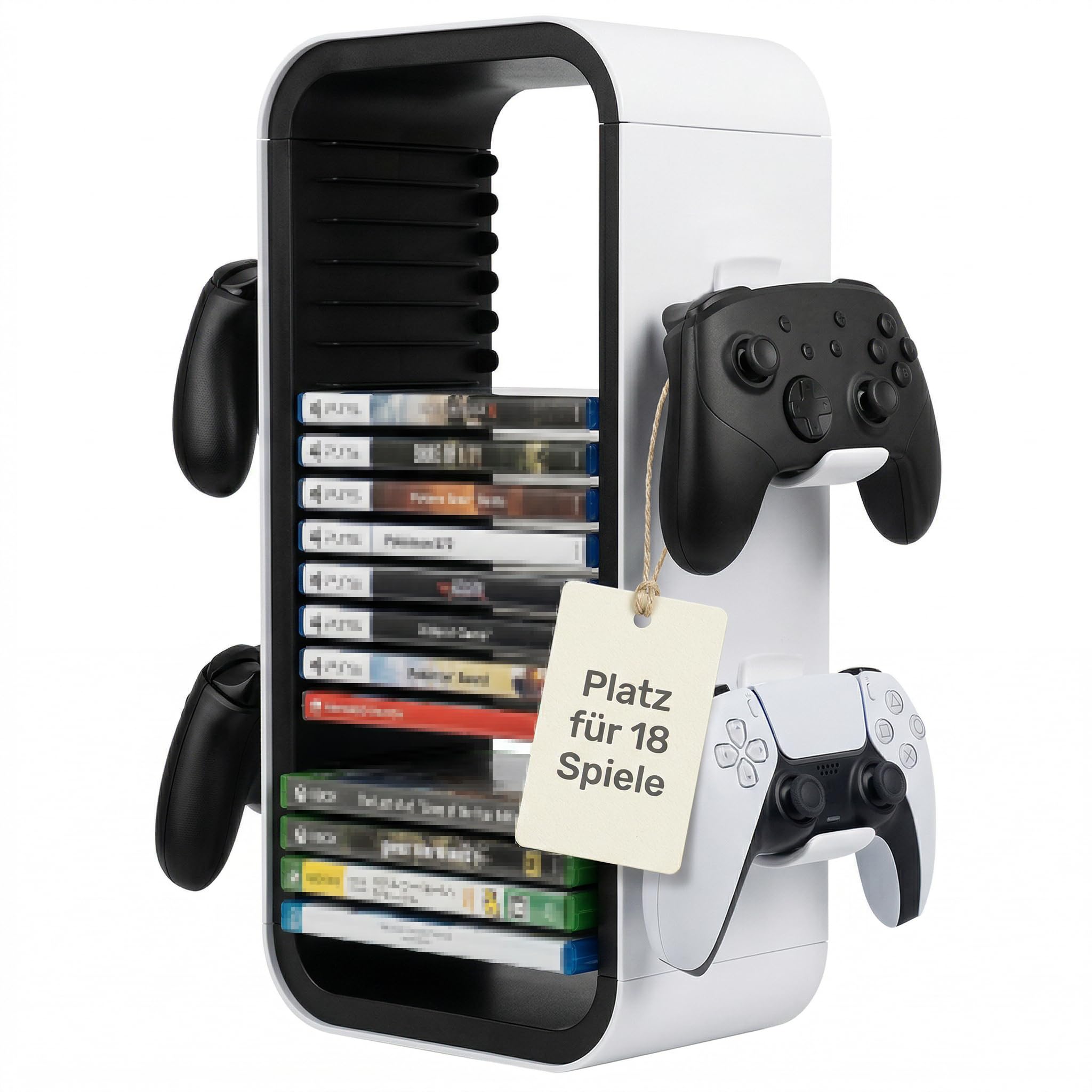 MatoSan Disc Tower per PS5 PS4 Switch – Porta 18 Giochi – Supporto Controller Incluso – Organizer Console Gaming Salvaspazio