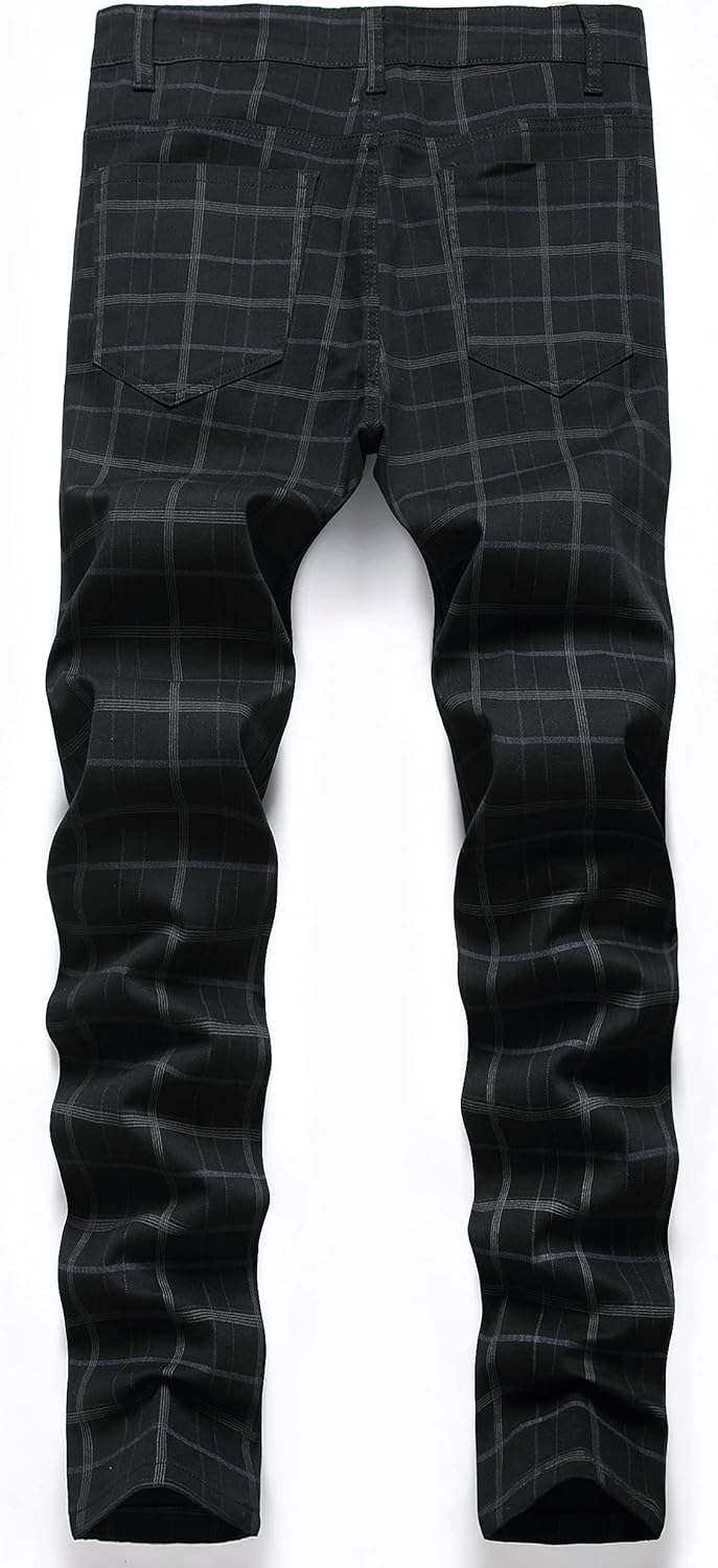 Plaid Pants for Men, Stretch Mens Slim Fit Dress Pants Skinny Flat-Front Fashion Business Casual Chinos Pants - Image 2