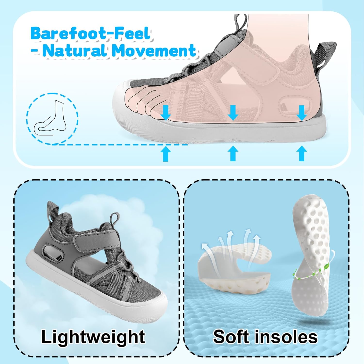 BARERUN Baby Boys Girls Water Sport Shoes Quick Dry Mesh First Walker Sandals Lightweight Non-Slip Toddler Barefoot Walking Sneakers for Beach Swim Pool Summer Play