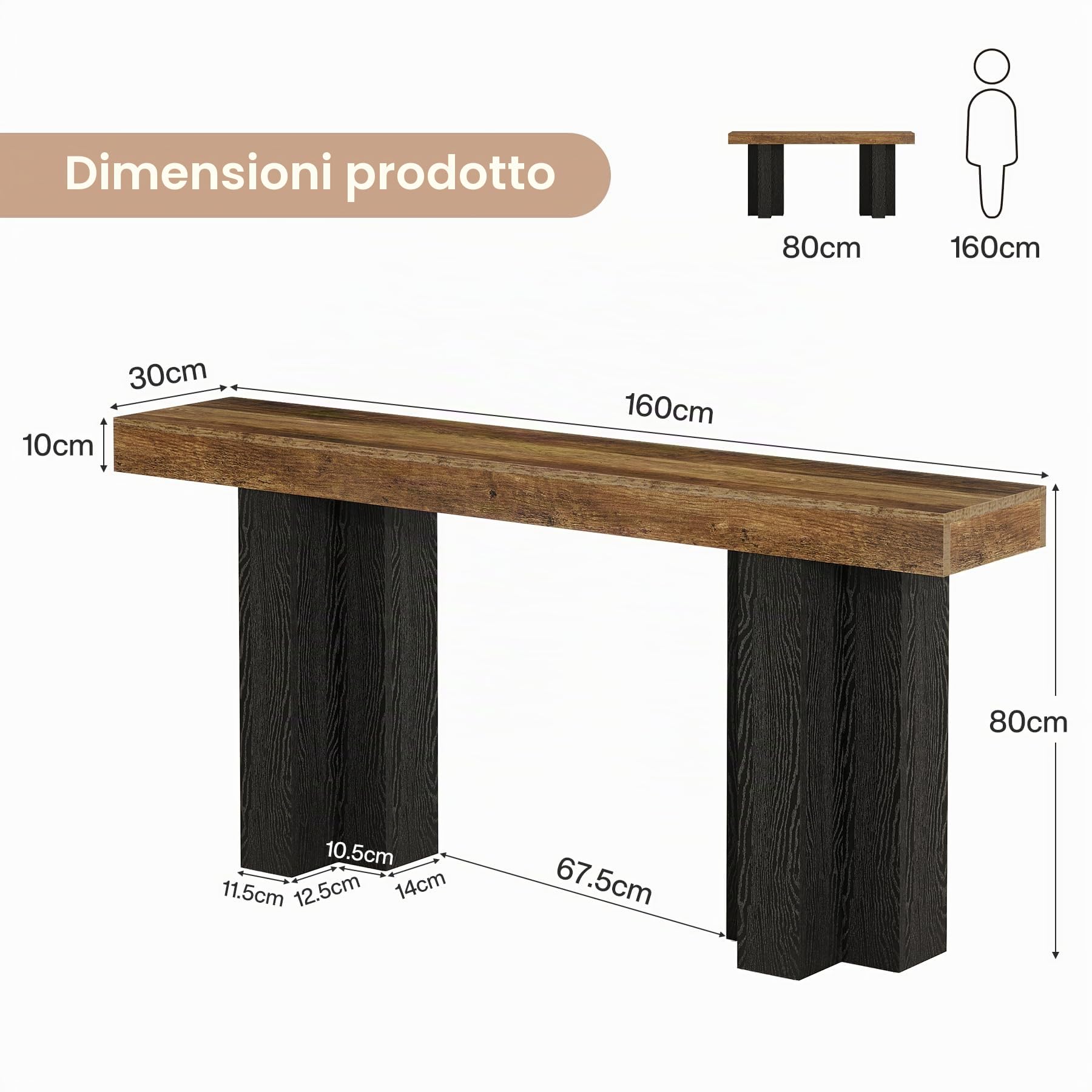 Tribesigns Tavolino da ingresso 160 cm, tavolo d'ingresso in stile rustico con gambe robuste, Tavolo consolle da posizionare dietro il divano in soggiorno, corridoio, ingresso, marrone rustico