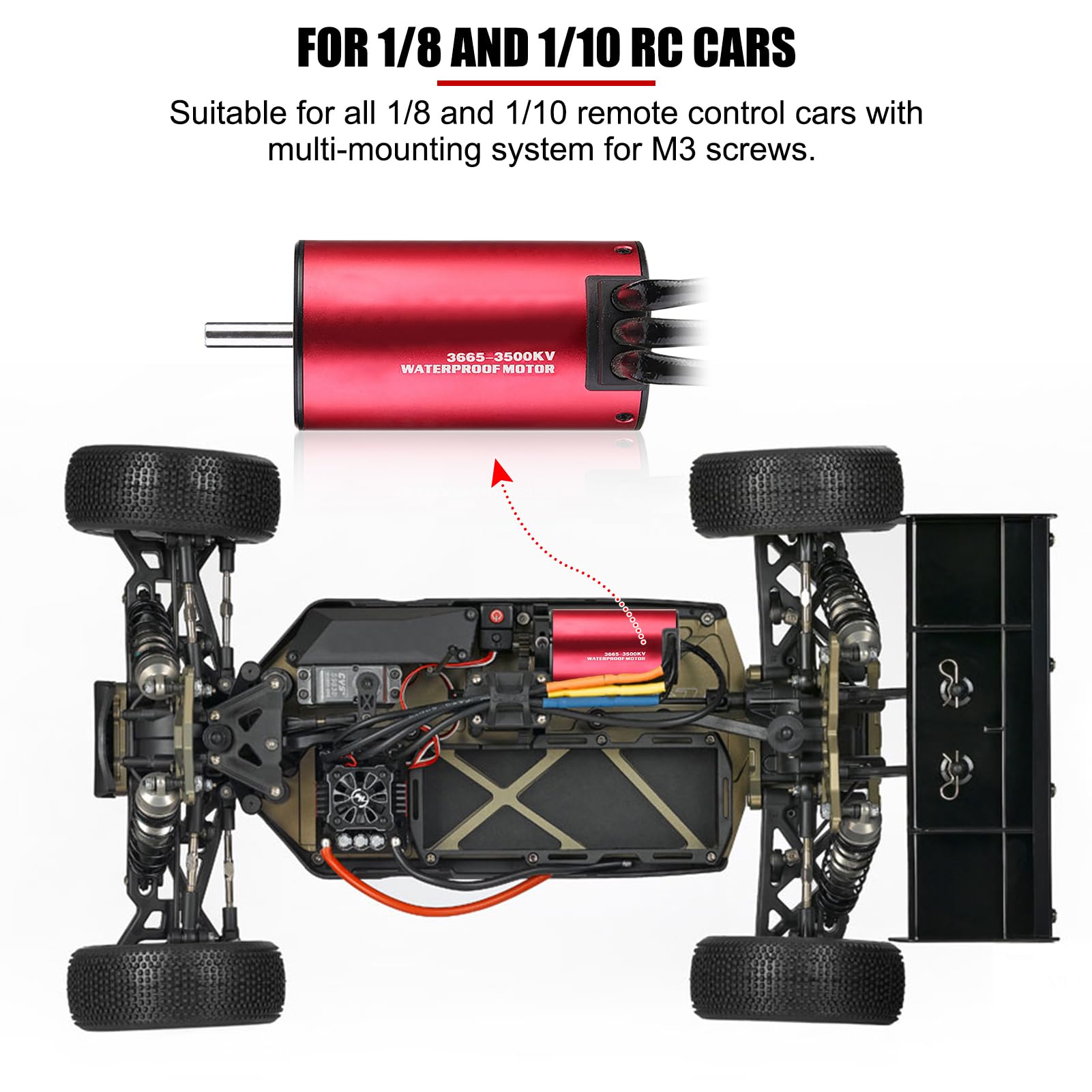 Gavigain Moteur Brushless RC, Moteur Brushless Drift Surpass 3665 2900KV 3500KV RC Brushless Motor Waterproof Brushless Motor for RC Car Accessory Part (3500KV)