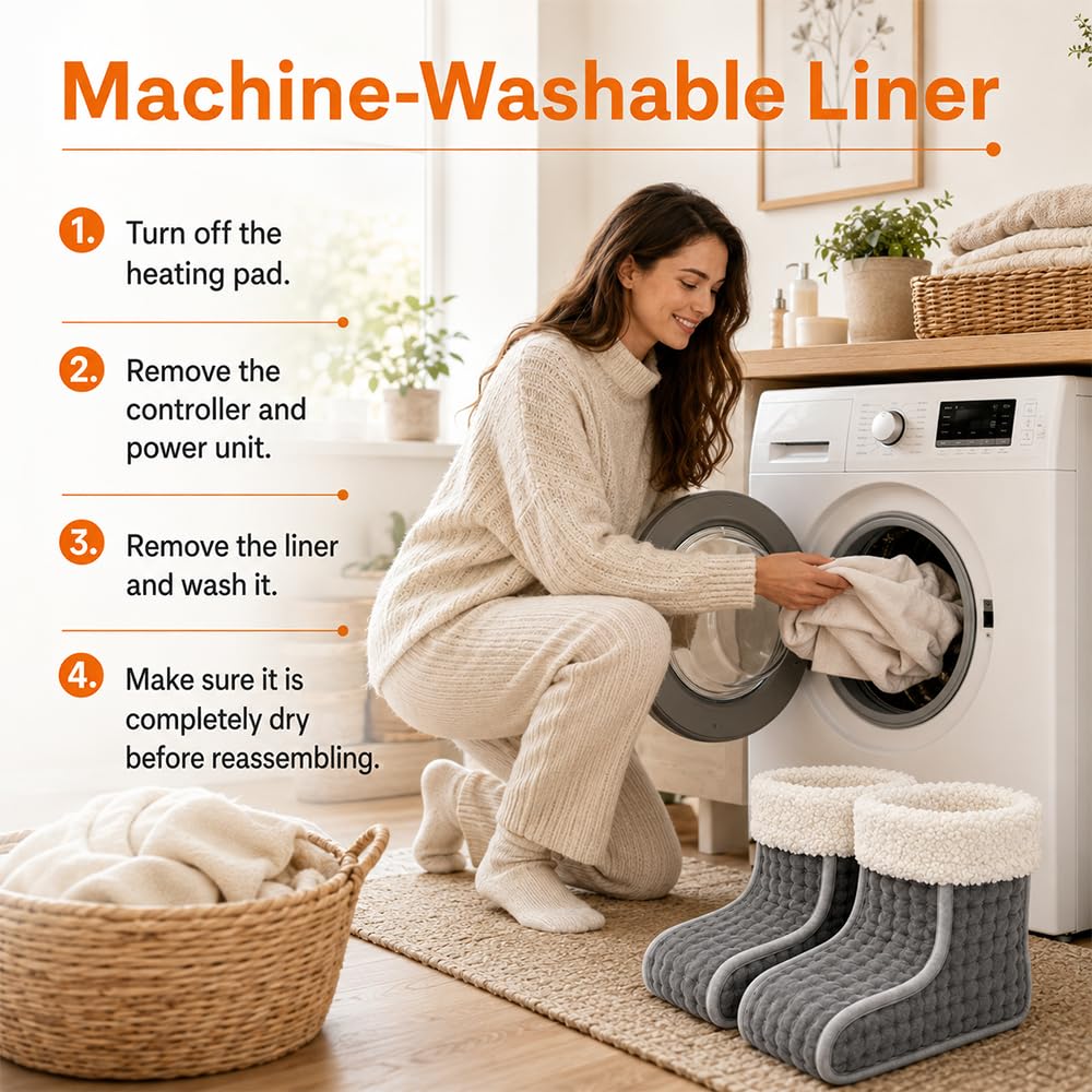 NAVESO Scaldapiedi Elettrico, Scaldapiedi con Rivestimento Lavabile, 12 Livelli di Temperatura e 6 Timer per Inverno Piedi Freddii, Spegnimento Automatico e Protezione da Surriscaldamento