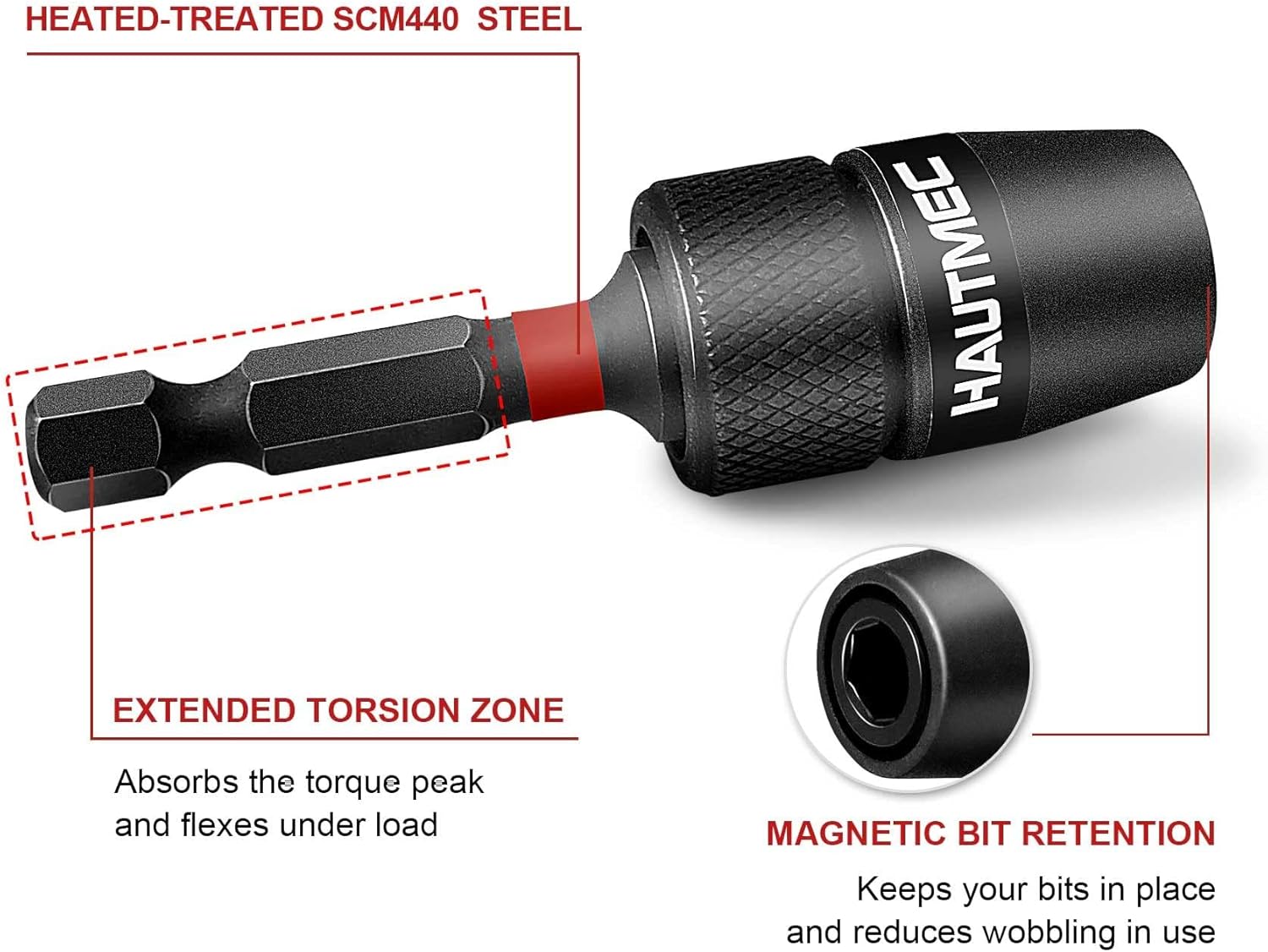 HAUTMEC 2PCS Quick Release Impact Drill Bit Holder, Universal 1/4" Hex Screwdriver Bit Holder Extension, Shock Absorption & Stability, SCM440 Alloy Steel, One-Touch Quick Change – HT0162