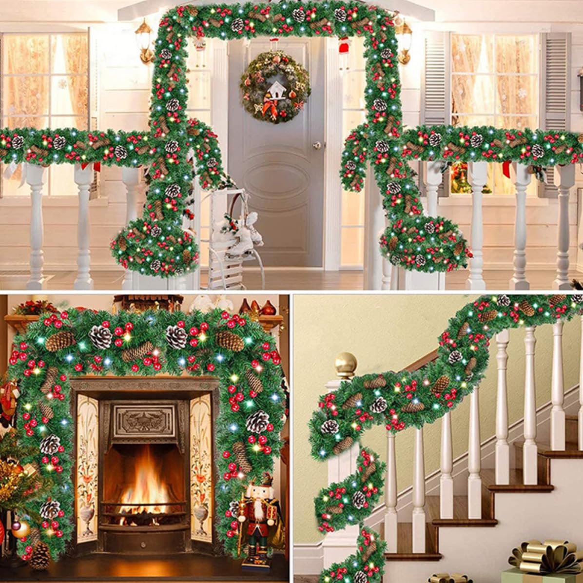 GALPADA Ornamento Rattan Luminosa da Appendere per Porta Decorazione Natalizia con Luci LED Addobbo Creativo per Casa Negozi e Bar Effetto Visivo Unico e Atmosfera Festiva