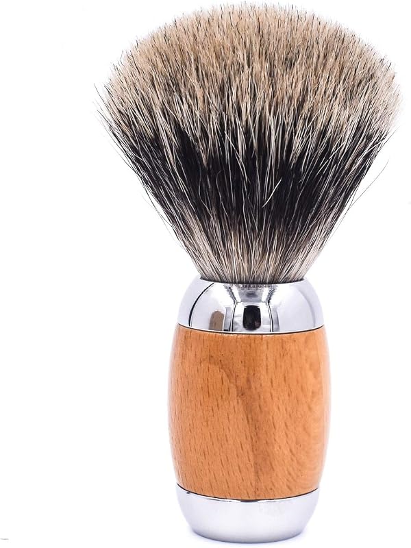 Pincel de barbear Taconic Shave com cerdas Pure Badger de três faixas, cabo de madeira de faia e suporte