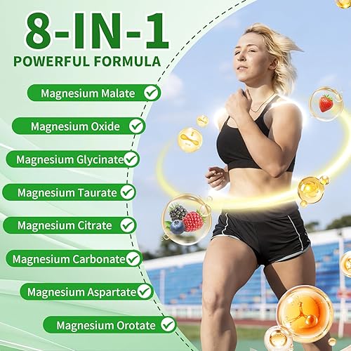 Miniatura 3 de Gomitas de complejo de magnesio 8 elementales de 1000 mg Glicinato de magnesio, citrato, malato, taurato, para huesos, músculo, salud nerviosa,