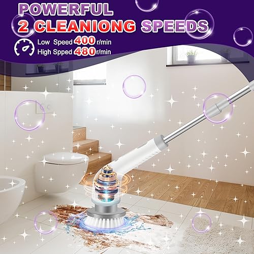 Miniatura 5 de Limpiador giratorio de energía eléctrica recargable con 7 cabezales de cepillo reemplazables, limpiador de ducha eléctrico inalámbrico con mango