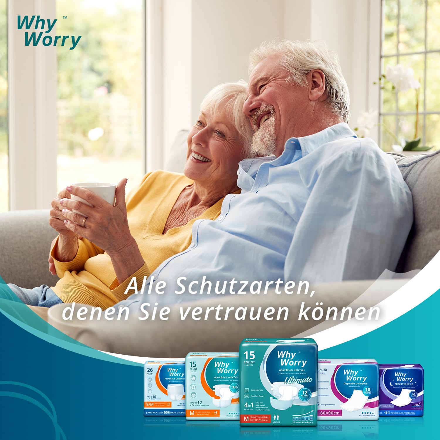 WhyWorry Ultimate Windeln für Erwachsene, Inkontinenz Slip für Frauen und Männer, Erwachsenen Windel mit ultimativ Saugfähigkeit, Auslaufschutz über Nacht, Unisex, Größe L, 14 Stück