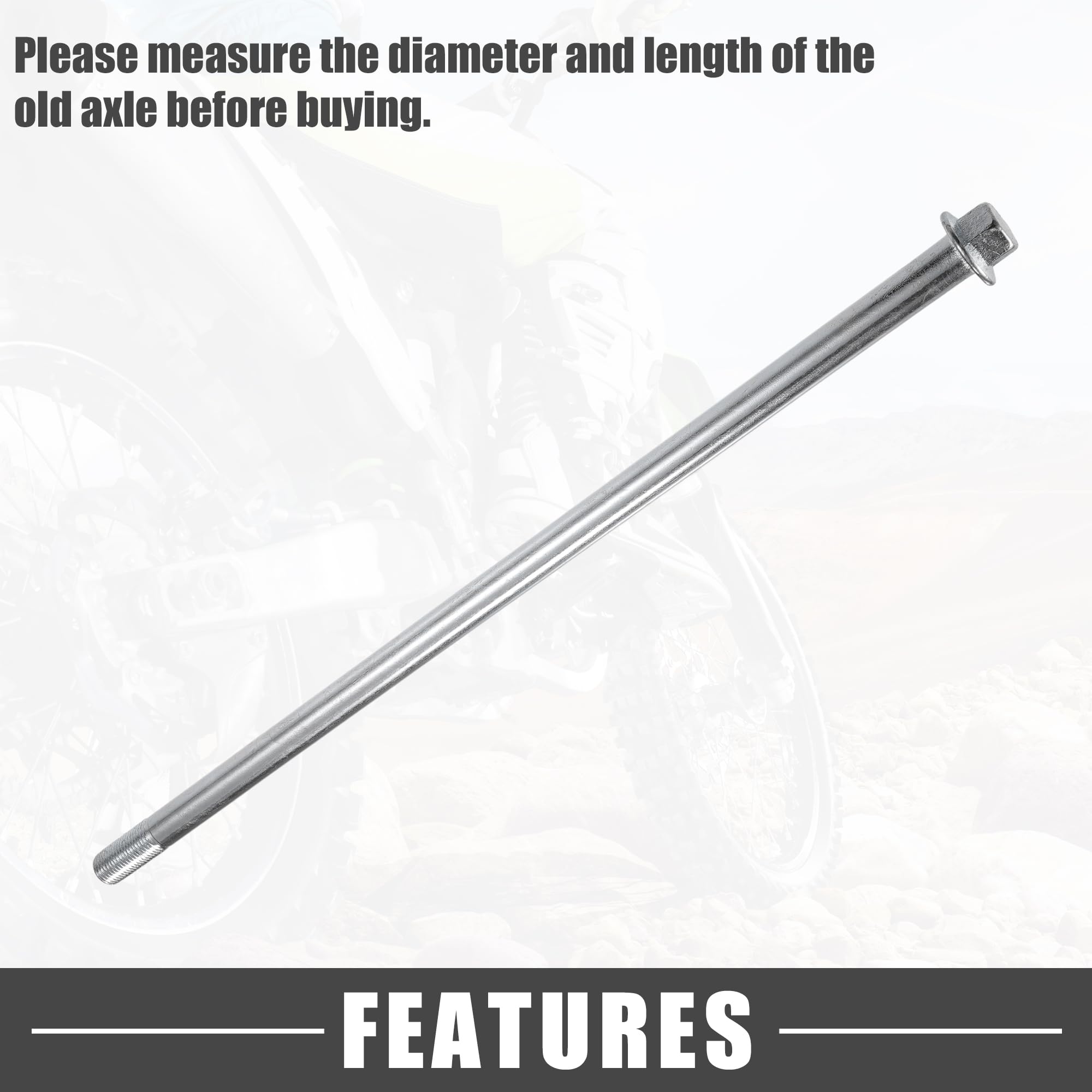 A ABSOPRO Essieu Avant Arrière Avec Bague Et Vis Boulon M12 330mm Dirt Bike Scooter Atv Essieu De Roue En Alliage D'Acier Ton Argent