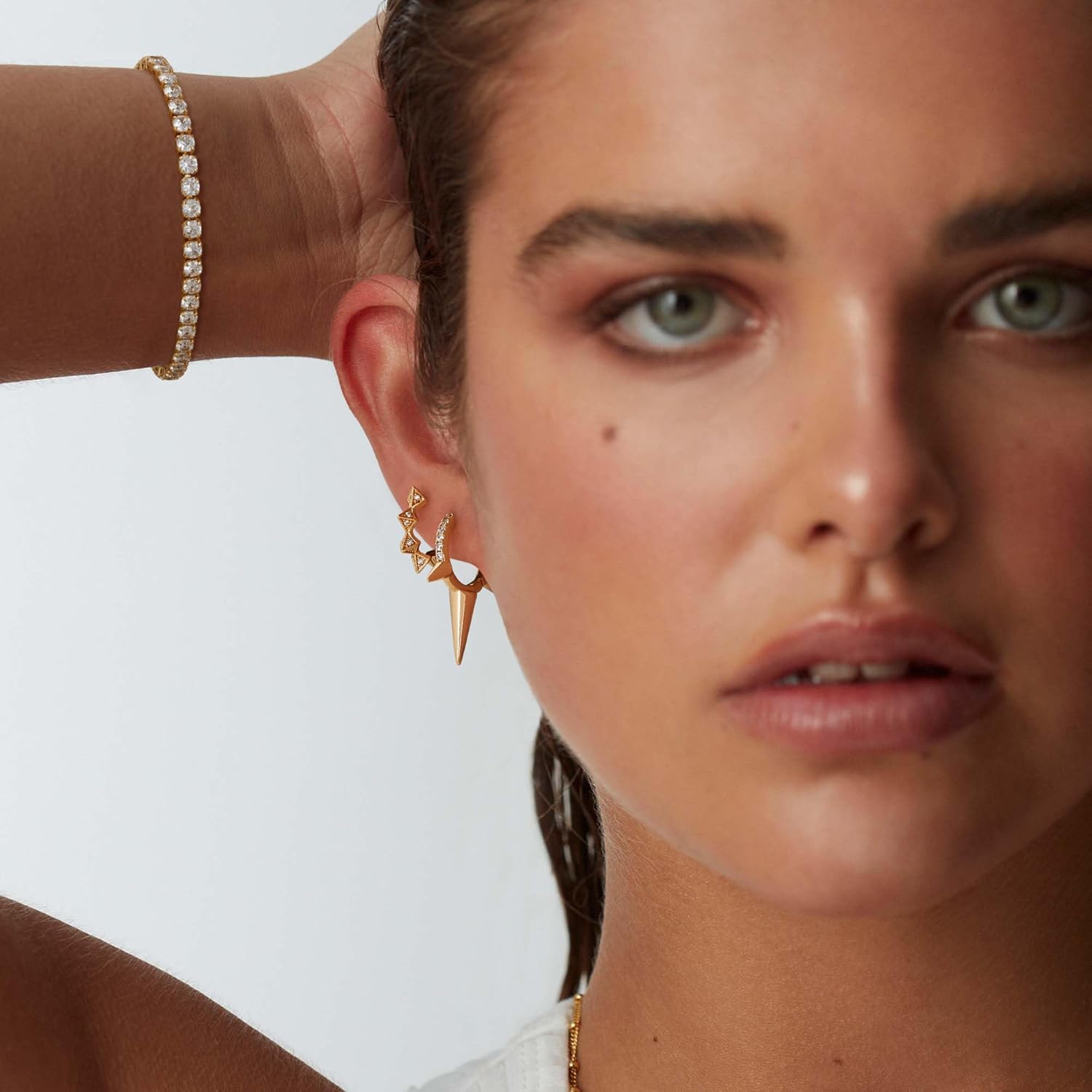 BENEIGE Women Hoop Huggie Earrings 14K Gold Plated Cubic Zirconia Earrings Simple Boho Earrings Handmade Hypoallergenic Jewelry Gifts - Image 2