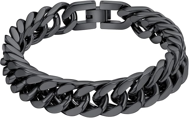 ChainsHouse Mens Heavy Chunky Bracelets Polished Double Curb Cuban Link Chain 316L Stainless Steel/Gold/Black Plated Punk Rapper Boys Biker Jewelry, Wide: 8/12/ 17 mm ; Length: 19-23 cm