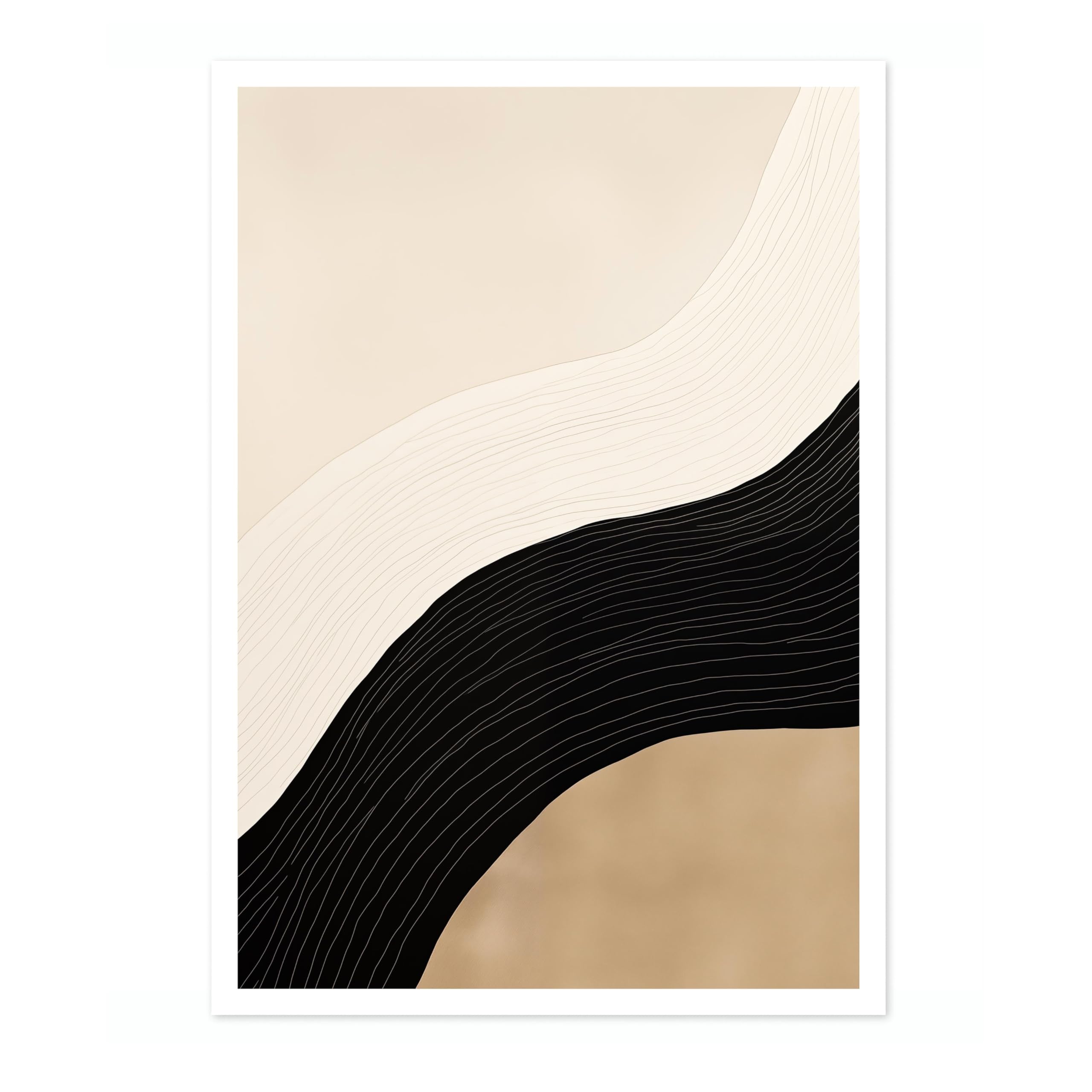 Earthy Composition Black And White Abstract Poster, Geometric Minimalist Wall Art Print, Boho Home Decor Modern Living Room Artwork, Archival Matte, 50x70cm (Print Only) - 50x70cm