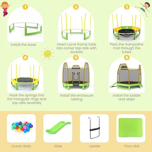 Miniatura 3 de Goplus Trampolín para niños de 7 pies con tobogán, trampolín recreativo aprobado por ASTM de 87 pulgadas con marco de acero galvanizado y red de