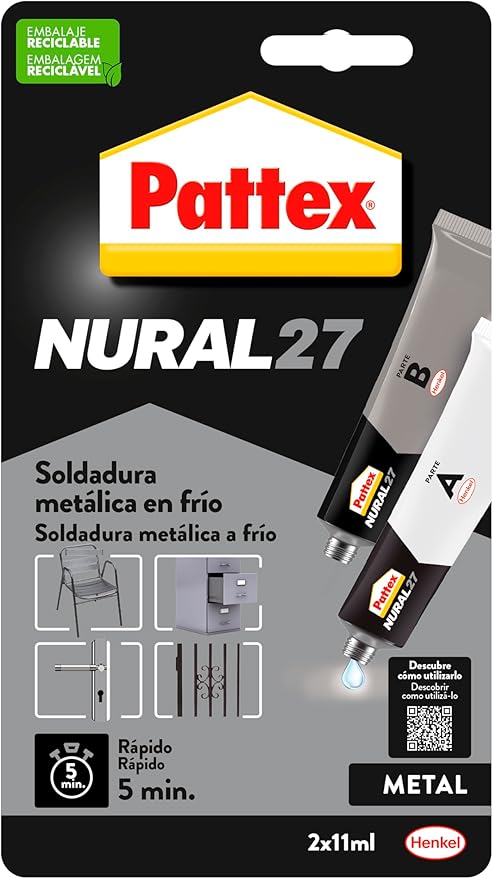 Pattex Nural 27, soldadura metálica en frío, aluminio gris, Juego 2 Tubos, 22 cm