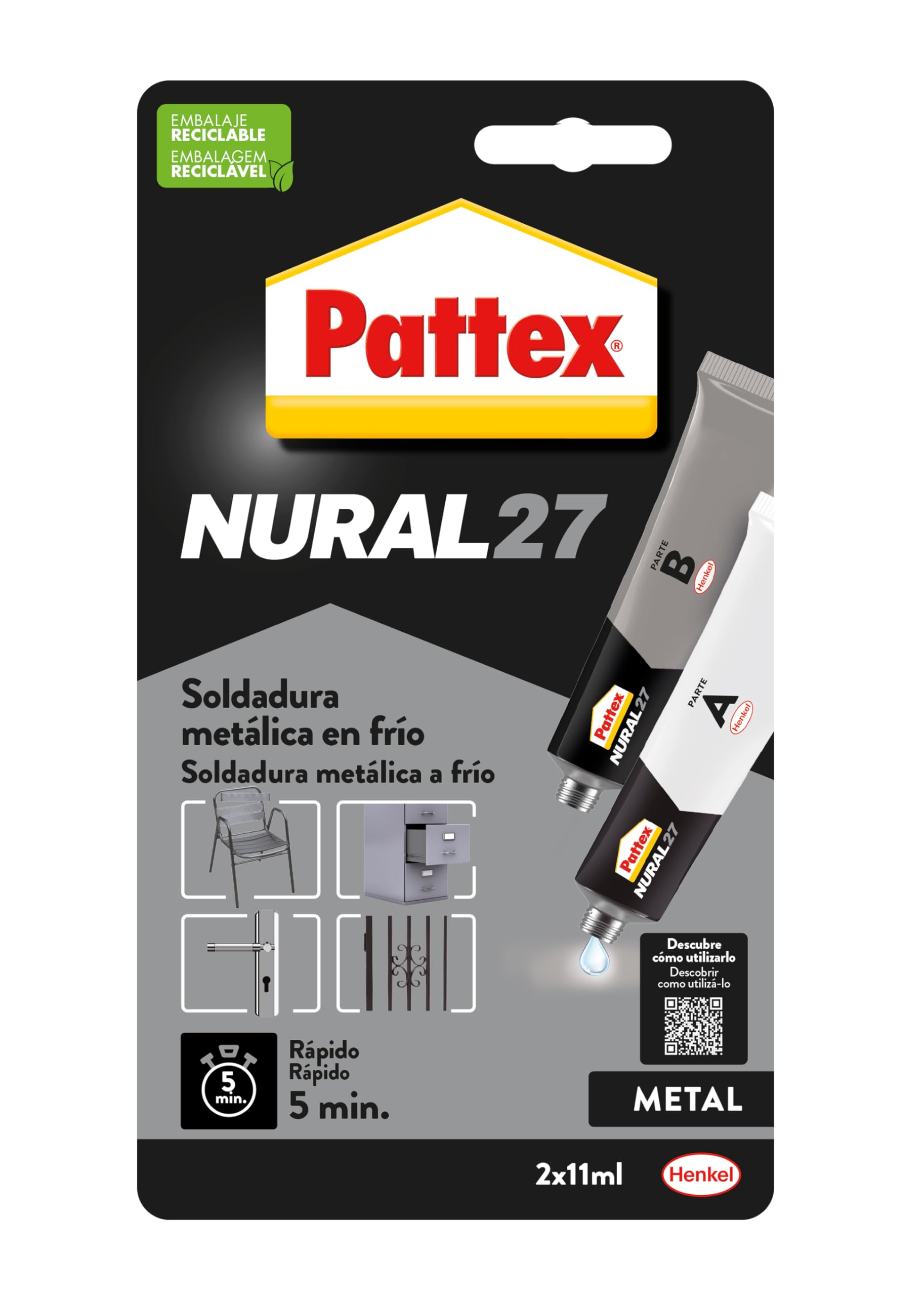 Pattex Nural 27 Cold Welding Metal Welding Aluminium Grey Set 2 Tubes 22 cm