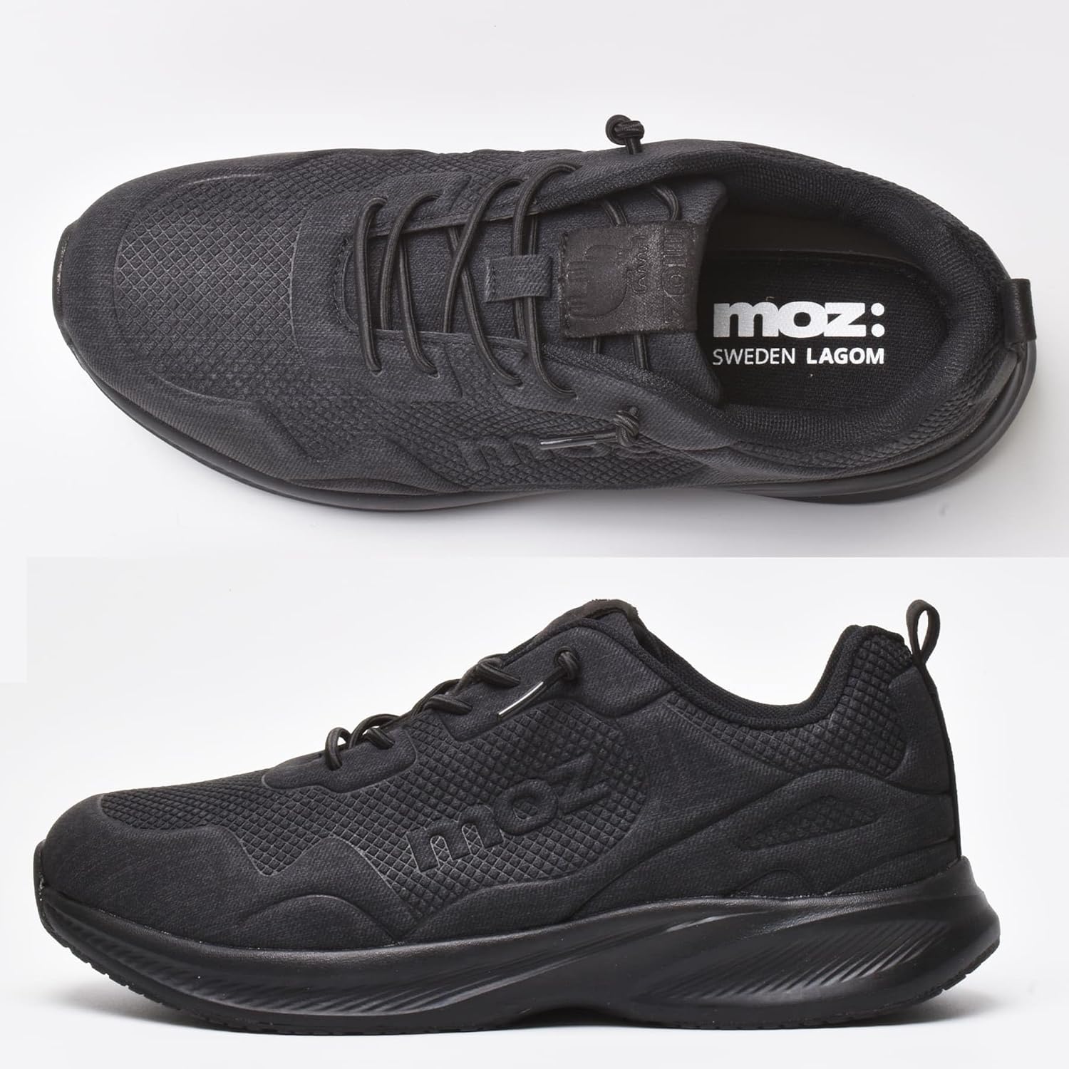 [モズ] ウォーキングシューズ メンズ スニーカー 防水 軽量 低反発クッションインソール 脱ぎ履き楽ちん ゴムレース エンボス加工 4273