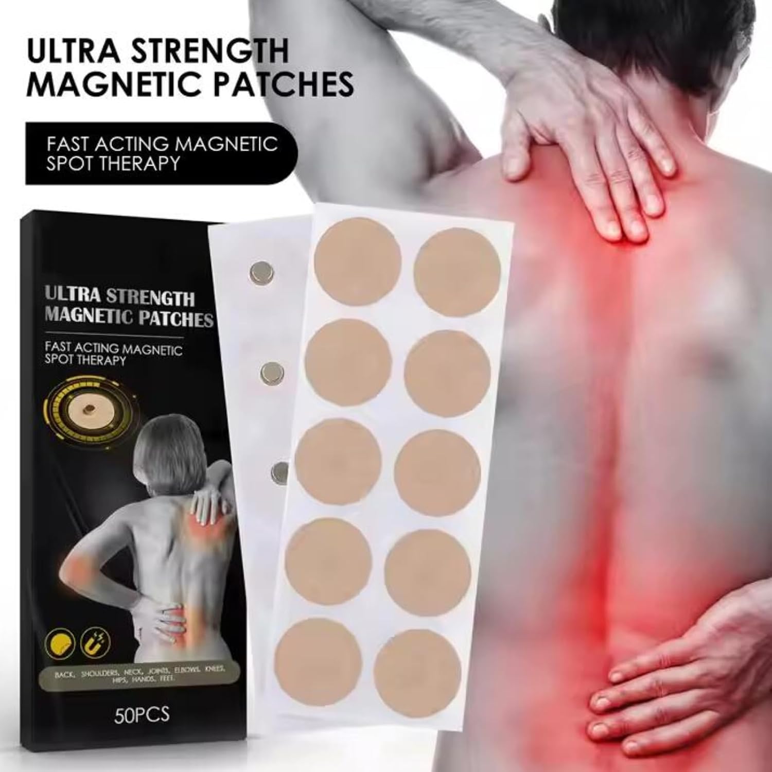 Magnetic Acupressure Patches, Replacement Adhesive Patches for Relieve Shoulder Neck and Waist Joint Pain, Strength Healing for The Body Fast Acting Pain Relief (50PCS/Box)