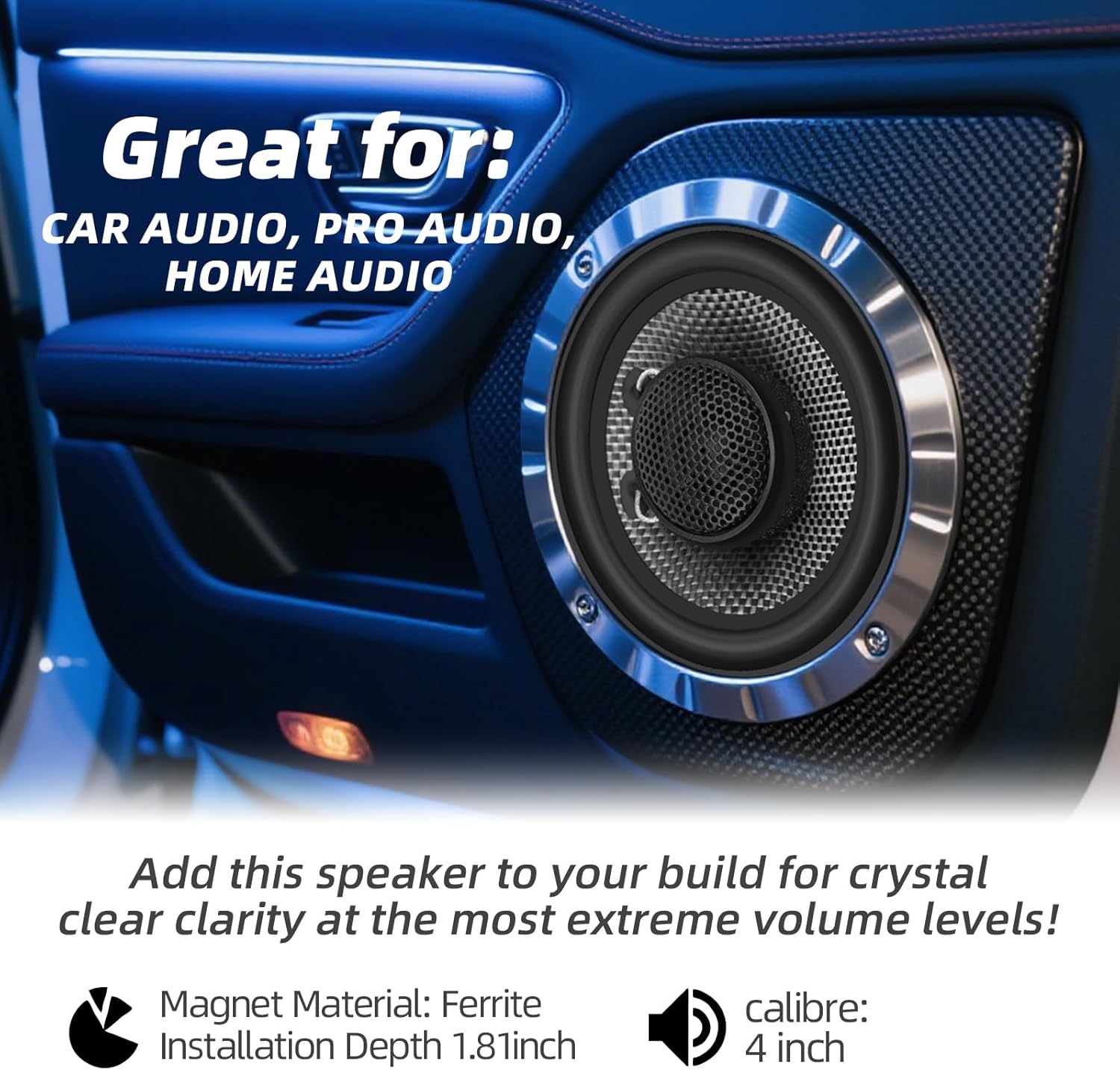 2025 Upgrade 4-Inch Car Coaxial Speakers – 2-Way Full Range Stereo, 300W Peak Power, Carbon Fiber Cone, 4 Ohm, High Fidelity Audio for Surround Sound – Professional High-End Auto Audio System