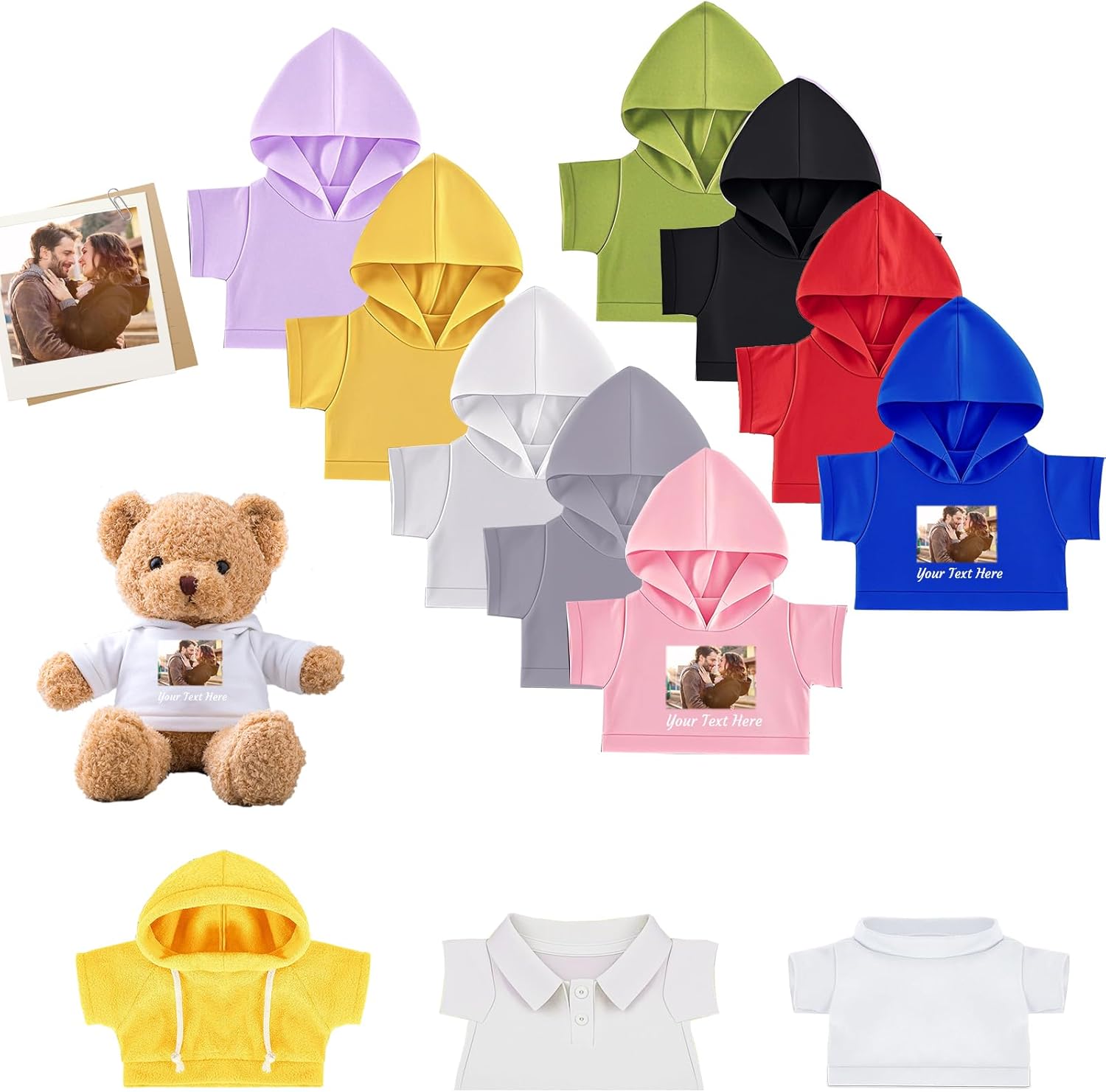 Personalized Teddy Bear Clothes with Photo Name, Custom Stuffed Animal Clothes Fit 8-16 inch Stuffed Bear Clothing, Personalized Doll Clothing Make Your Own Plush Doll Shirt