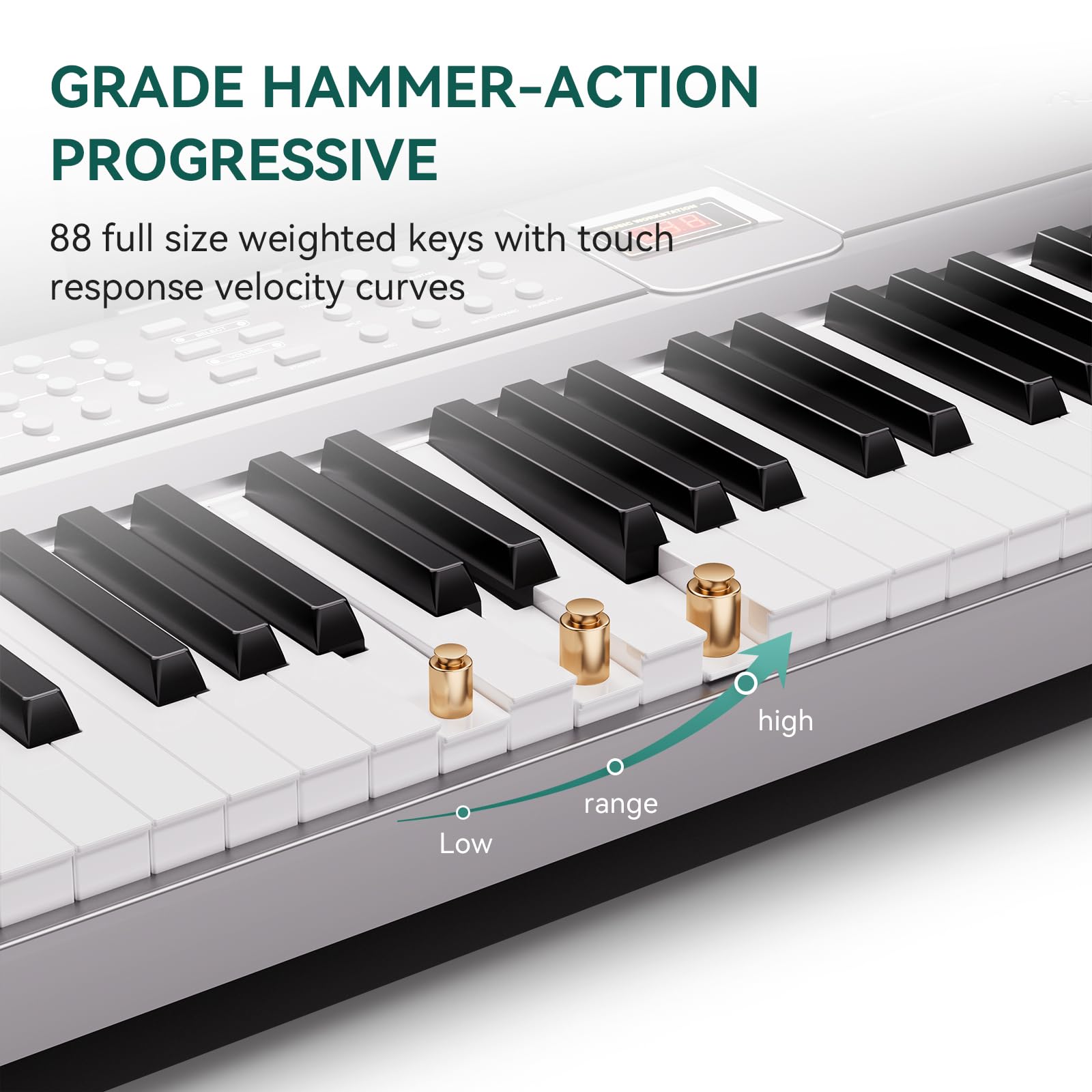Rosen P51 Full Size Weighted Keyboard 88 Key Beginner Digital Piano, Tragbares E-Piano mit Sustain Pedal und Netzteil, Silber