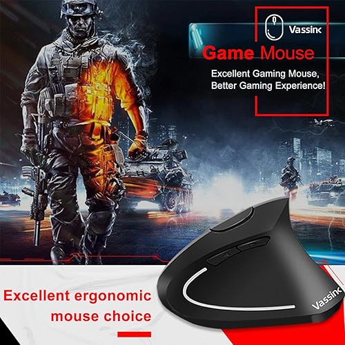 Miniatura 3 de Vassink Mouse ergonómico mouse inalámbrico recargable 24 GHz recargable inalámbrico vertical con receptor USB 6 botones 80012001600 DPI para laptop