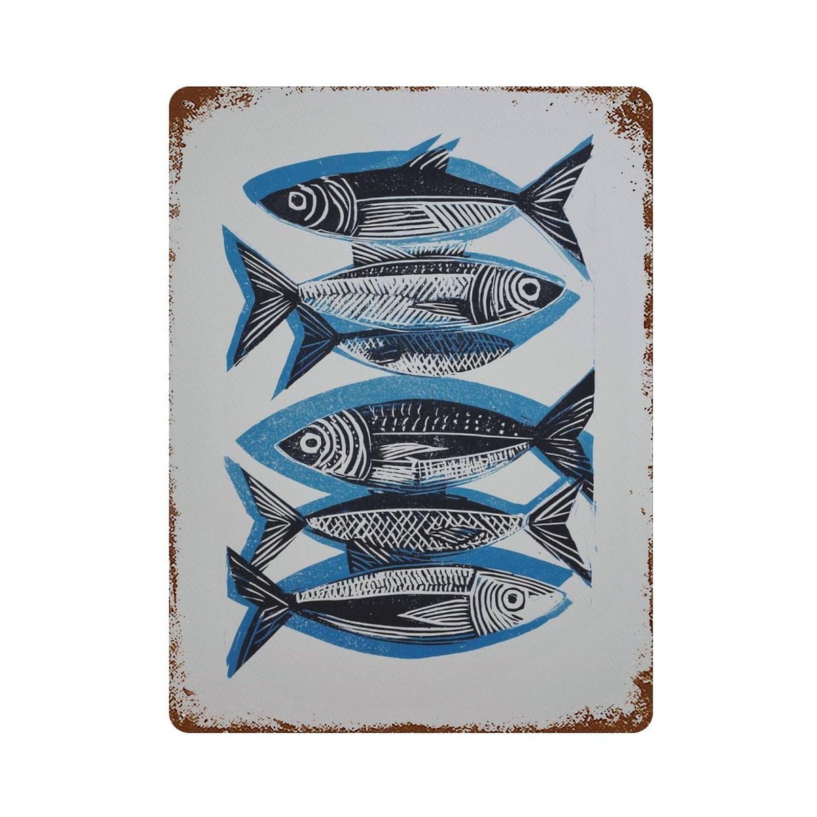 xiaoxiaoshen Sardine Fish Nautical Coastal Blue And Black Seafood Kitchen Modern Ocean Inspir Wall Decor Art Metal Tin Poster Modern Home Decor Art Home Bar Shop Decorations Vintage Sign 40x30cm