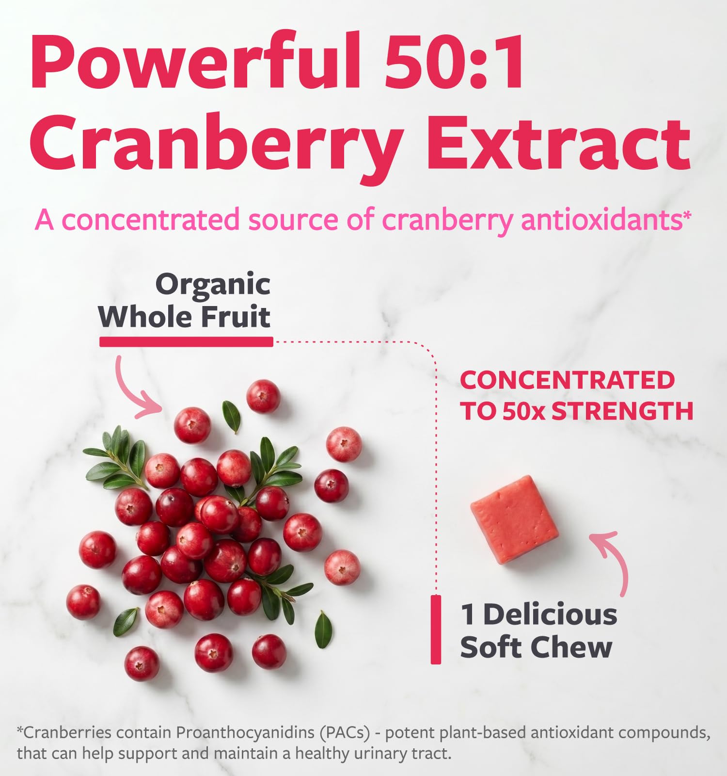 Certified Organic Cranberry Chews - Super 50X Potency Organic Cranberry Supplement for Women to Support Urinary Tract & Bladder Health — Amazon image 3