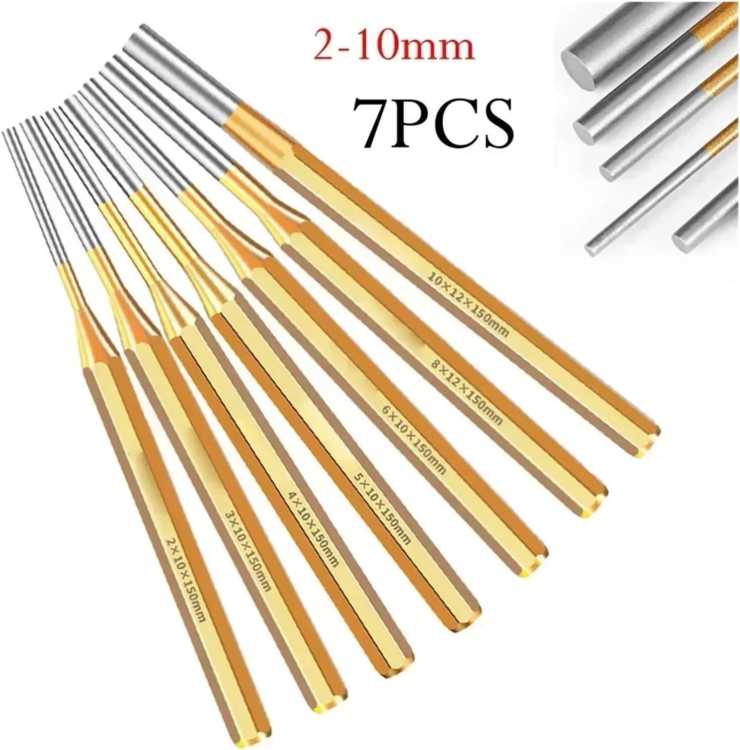 7 Piece Round Punch Set with Pin Remover Cylindrical Chisel Woodworking Centering Hand Tool