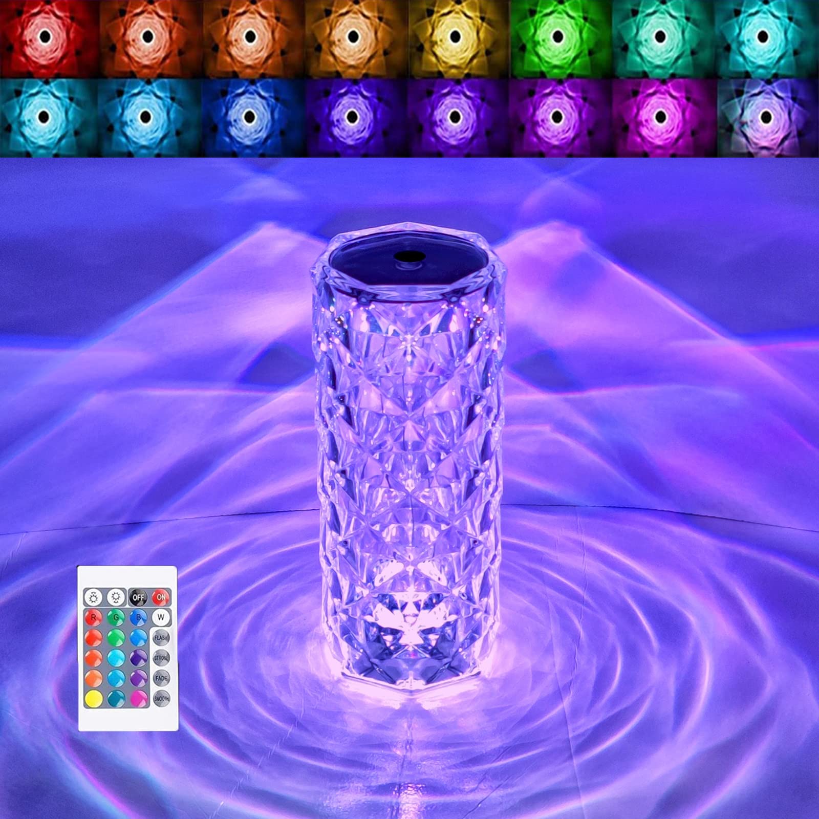 AWHNeioaas Crystal Diamond Table Lamp，Touch Control Rose Crystal Table Lamp, 16 Colors Rechargeable Acrylic Bedside Lamp with Touch Control, Led Diamond Lamp Night Lamp for Bedroom Living Room