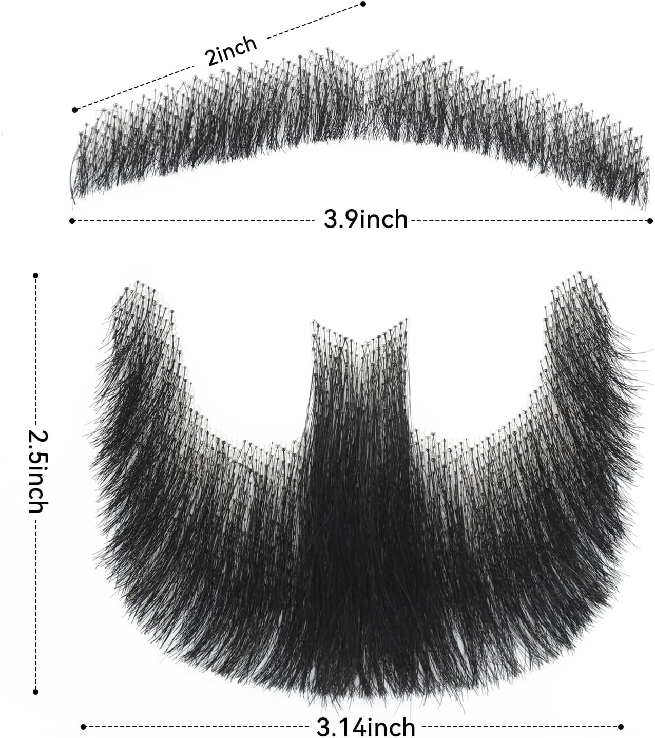 Fake Goatee Beard, Mustache, Full Hand Tied Human Hair, Realistic Fake Facial Hair for Men, Costume Beard Set for Disguise, Cosplay, Halloween, Party, Black