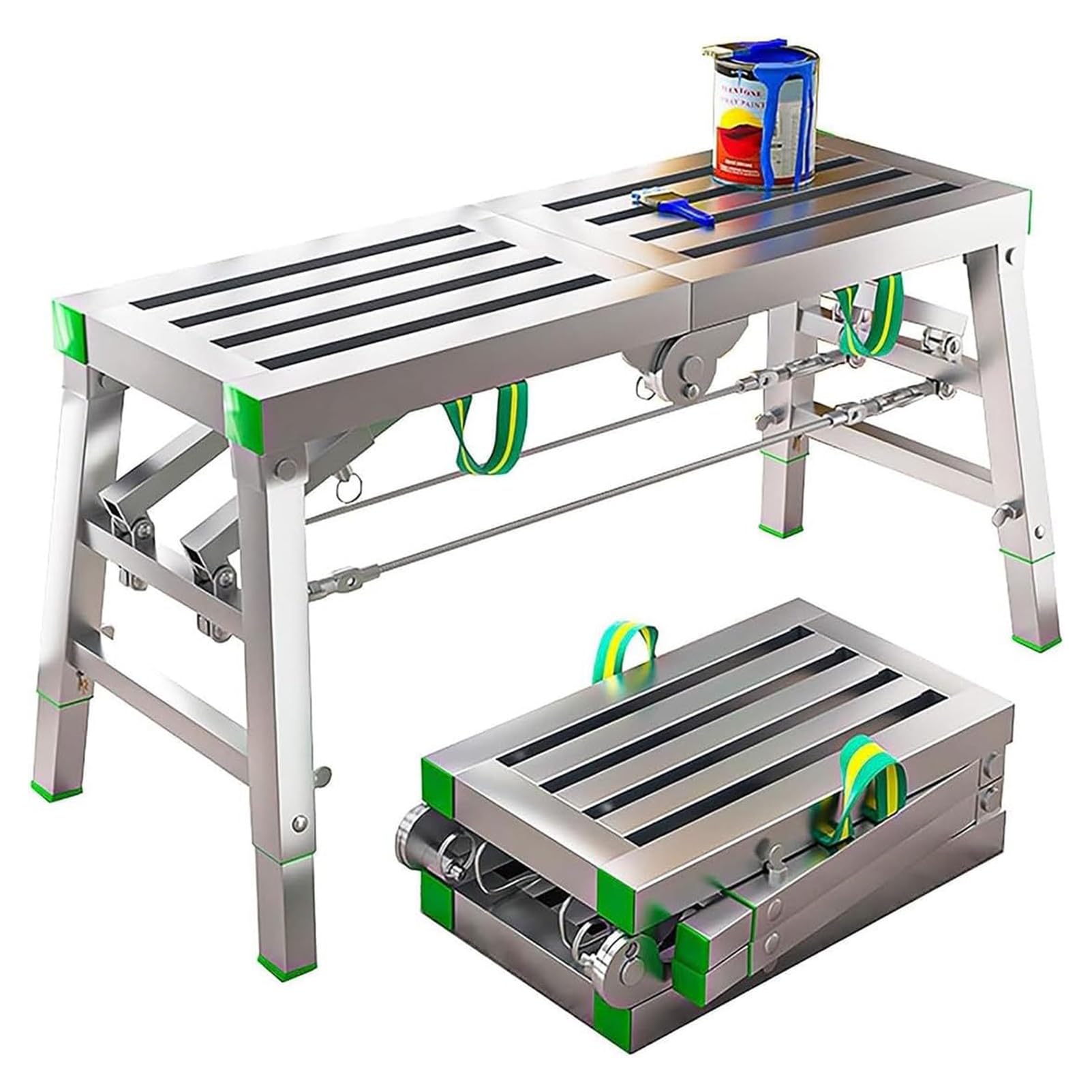 WQPMNYG Adjustable Height Work Platform, Portable Heavy Duty Scaffold Ladder,Folding Scaffolding Multipurpose Tower Ladder, Carbon Steel Structure double-rod support,MAX 400kg/880Lbs Load