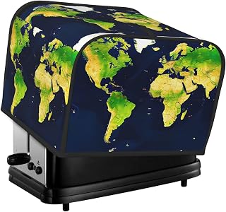 World Map Print Toaster Cover, Bread Toaster Dust Cover Bake Ware Protector For Four Slice Toaster